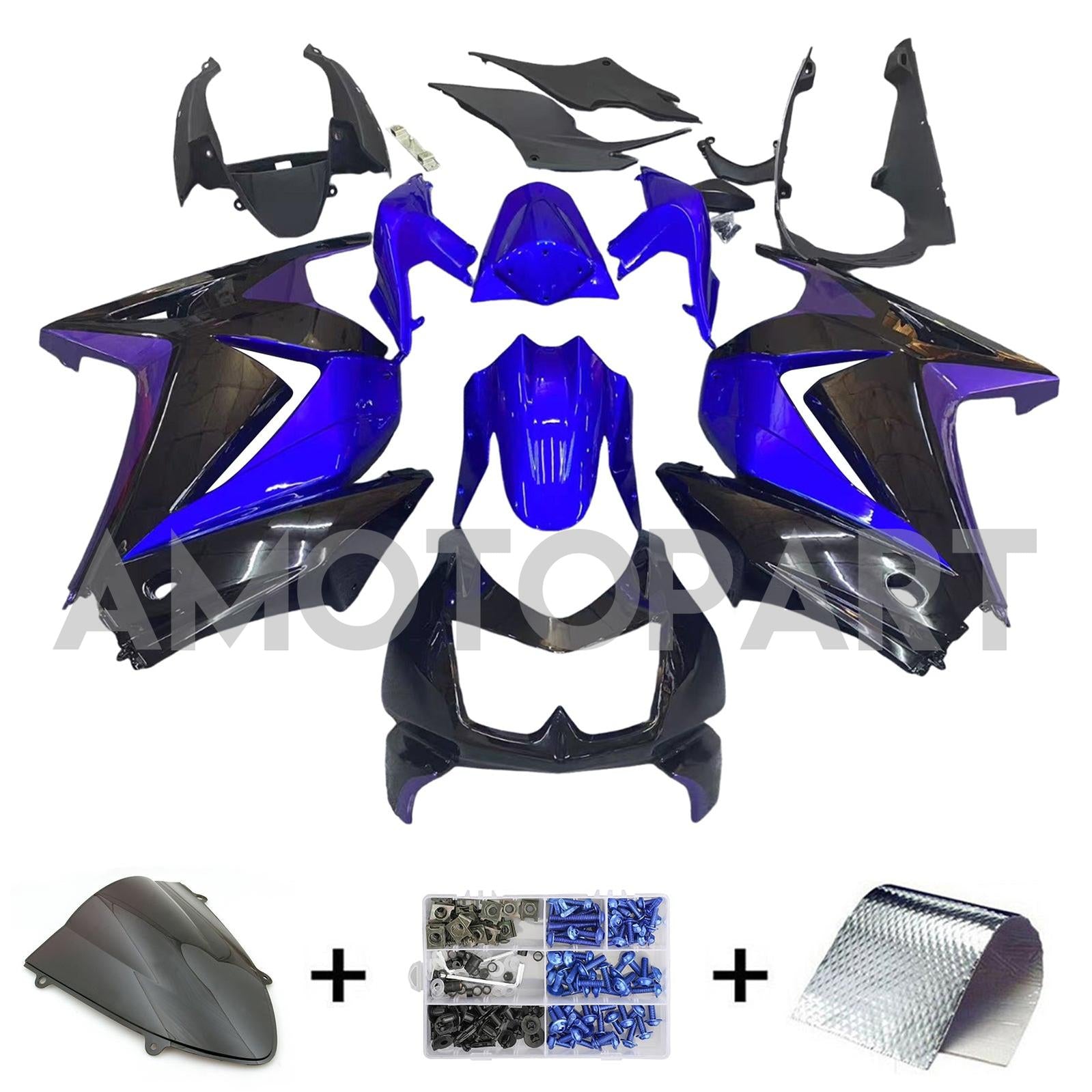 Amotopart 2008-2012 Kawasaki EX250 Ninja250r Black Purple Fearing Kit