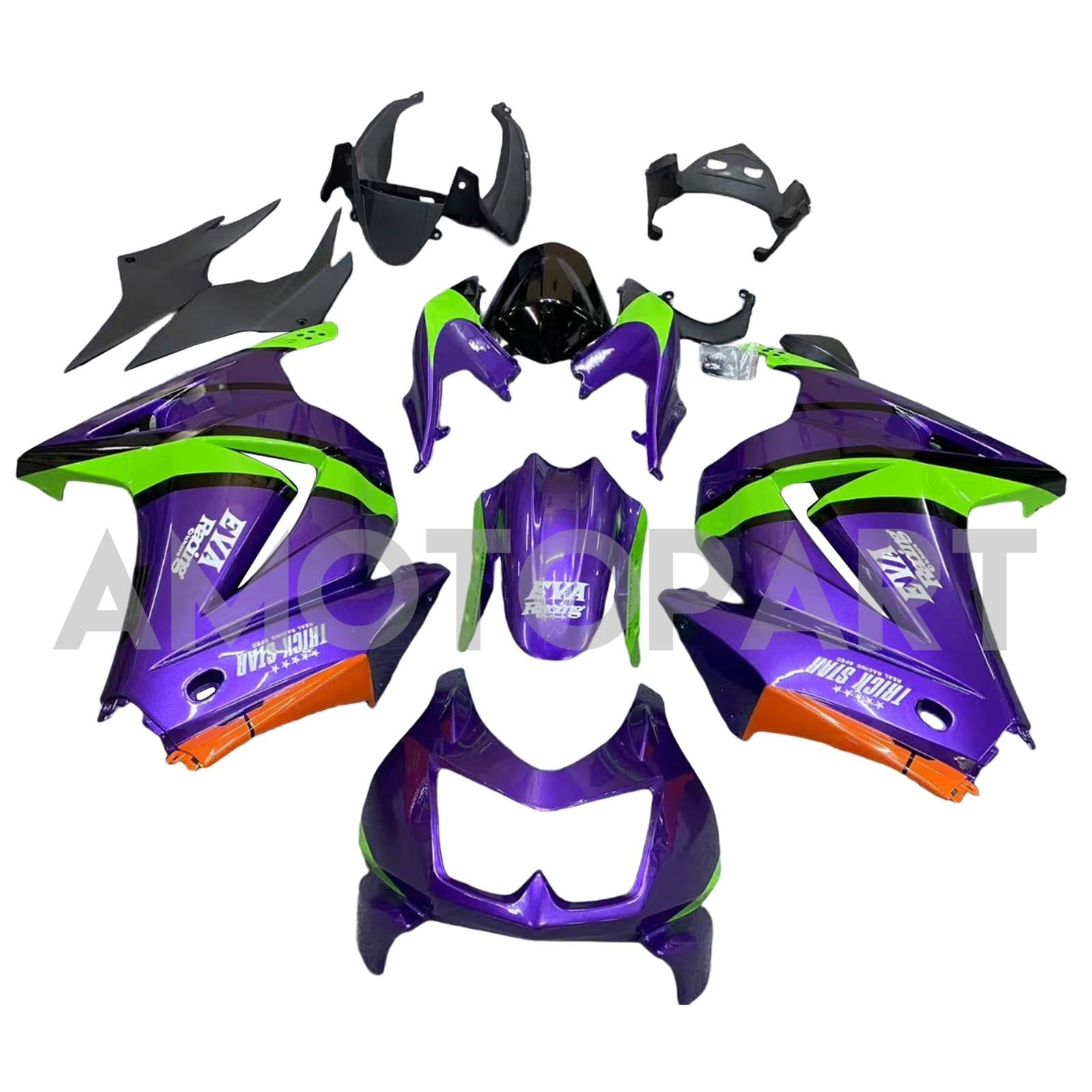 Amotopart Kit carena viola e verde Kawasaki EX250 Ninja250R 2008-2012