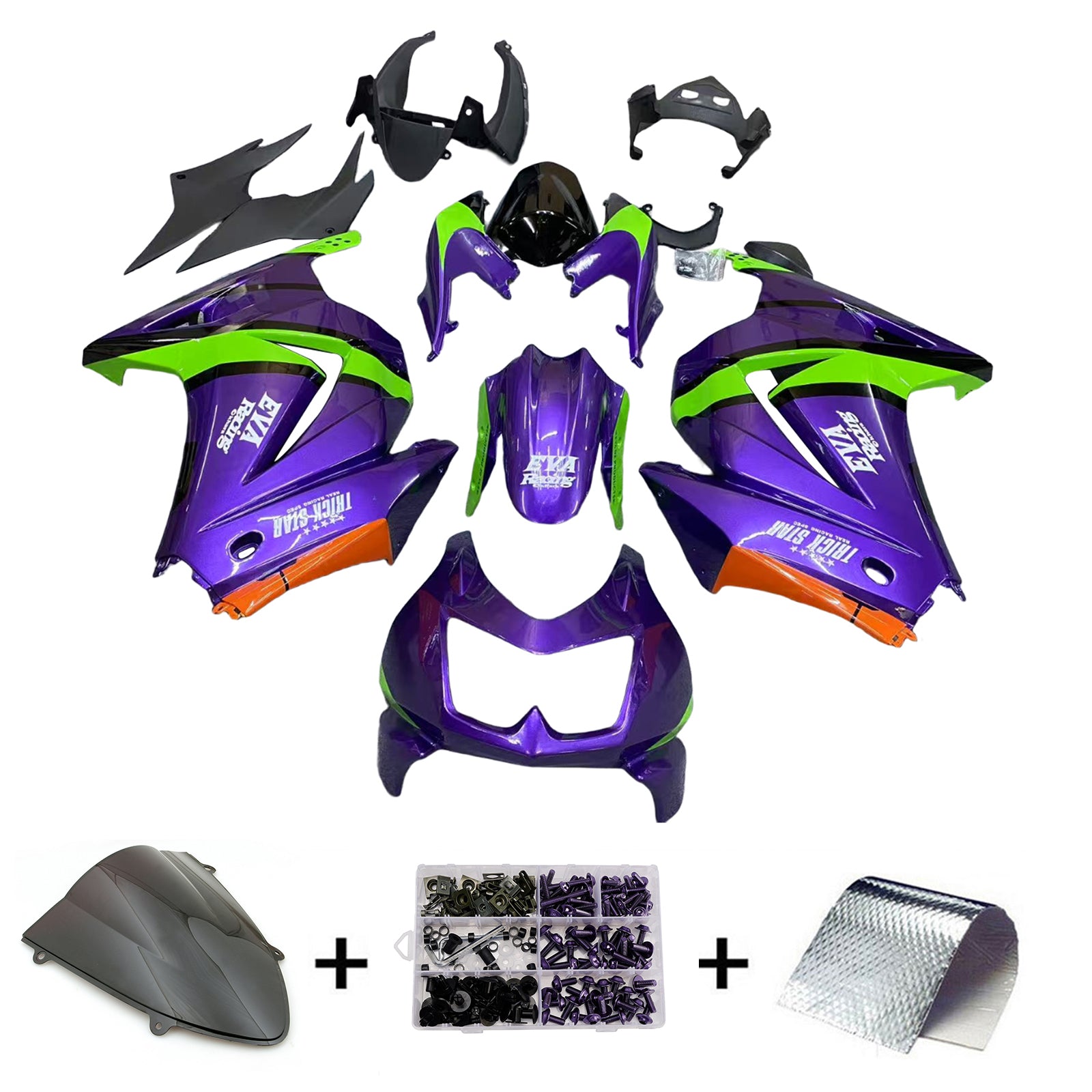 Amotopart Kawasaki EX250 Ninja250R 2008-2012 Violet&Kit de carénage vert