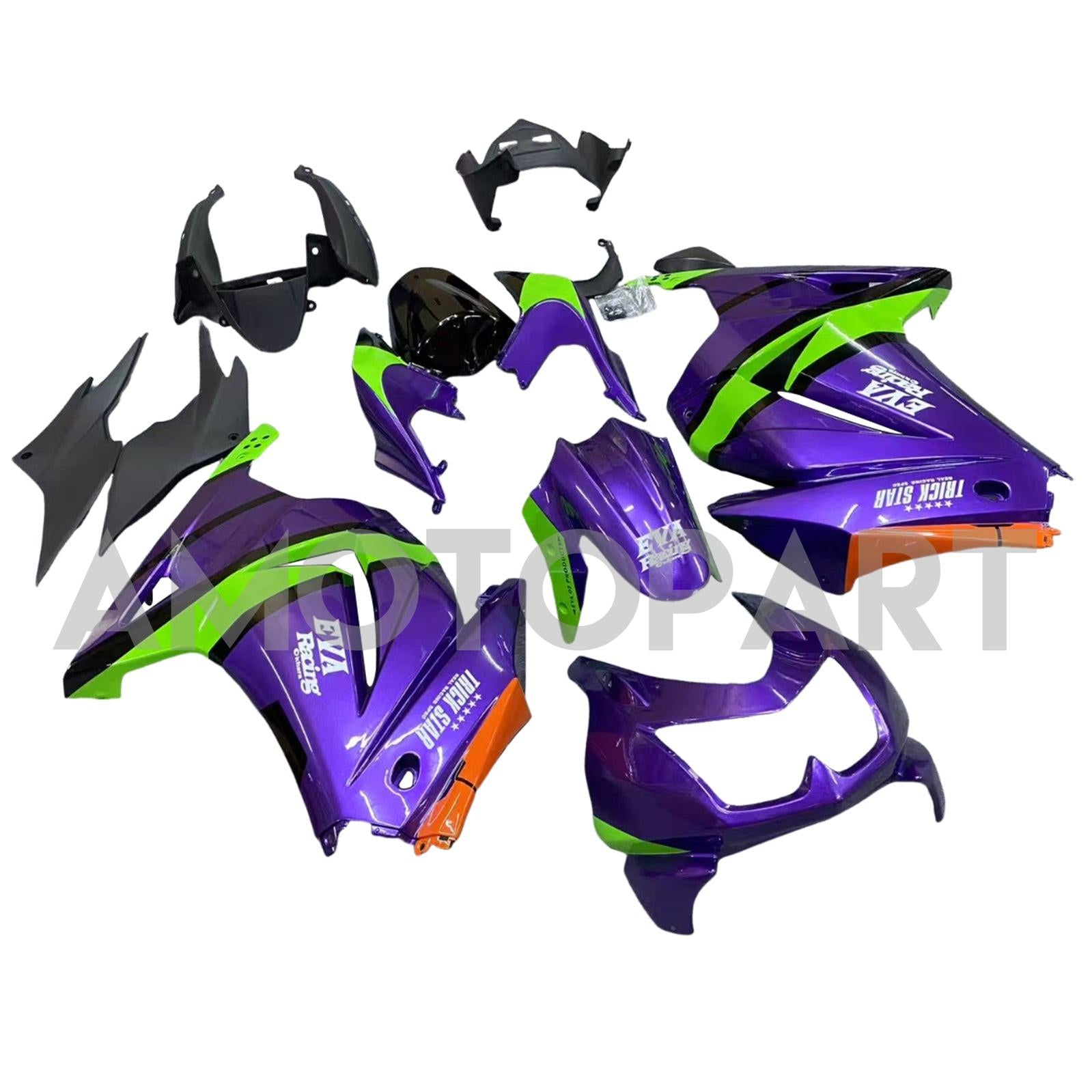 Amotopart Kit carena viola e verde Kawasaki EX250 Ninja250R 2008-2012