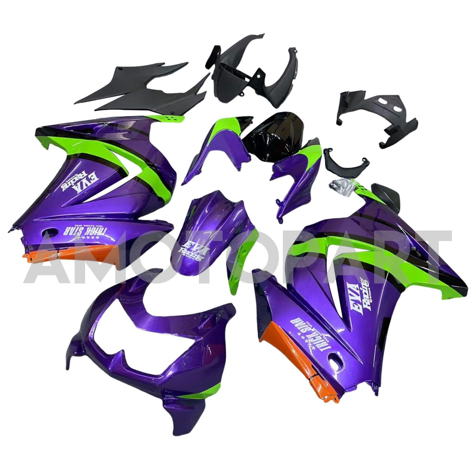 Amotopart Kit carena viola e verde Kawasaki EX250 Ninja250R 2008-2012