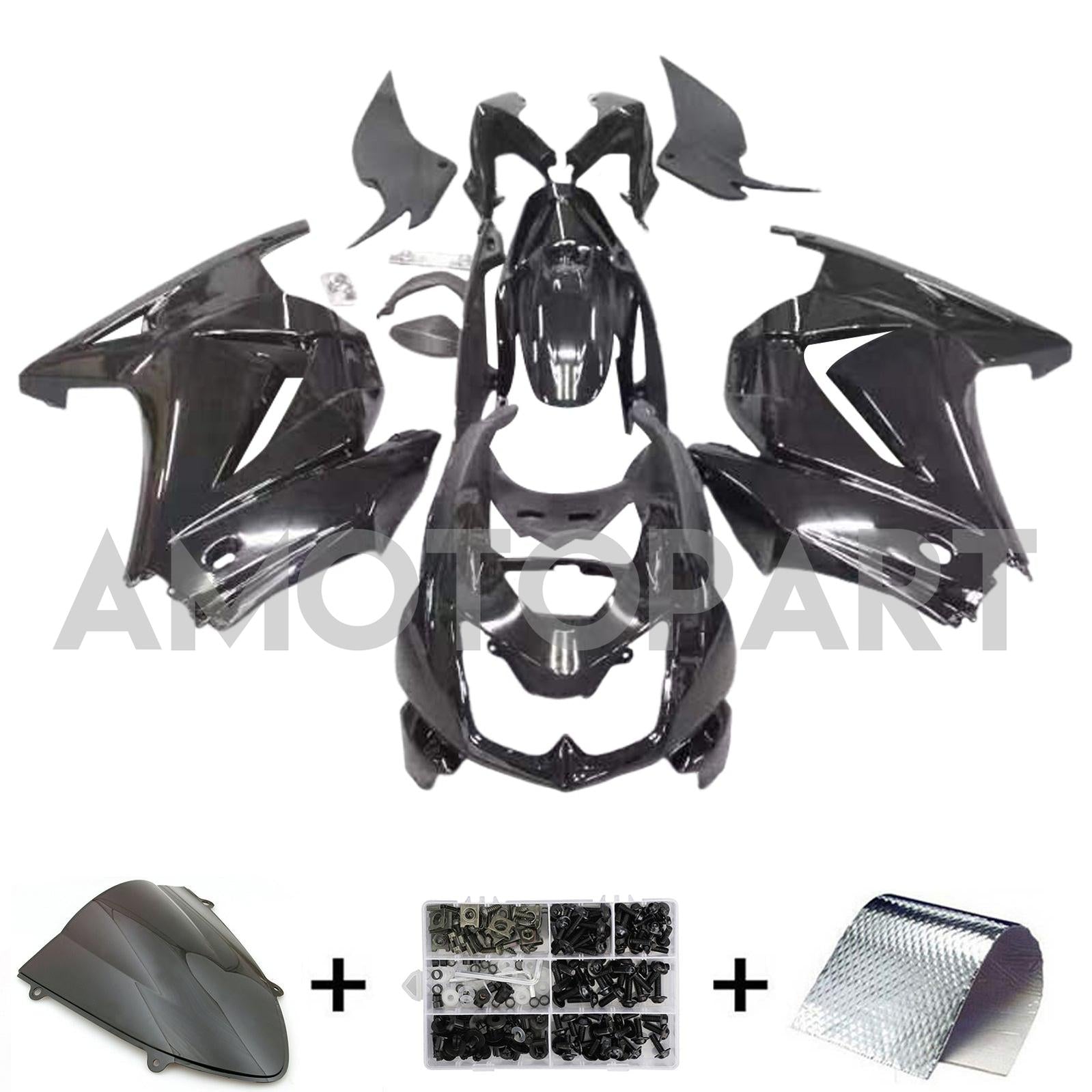 Amotopart Kit carena Kawasaki EX250 Ninja250R 2008-2012 Nero Style2