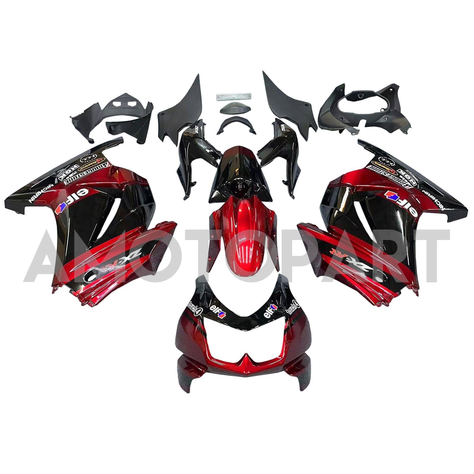 Amotopart Kawasaki EX250 Ninja250R 2008-2012 Black&Red Fairing Kit