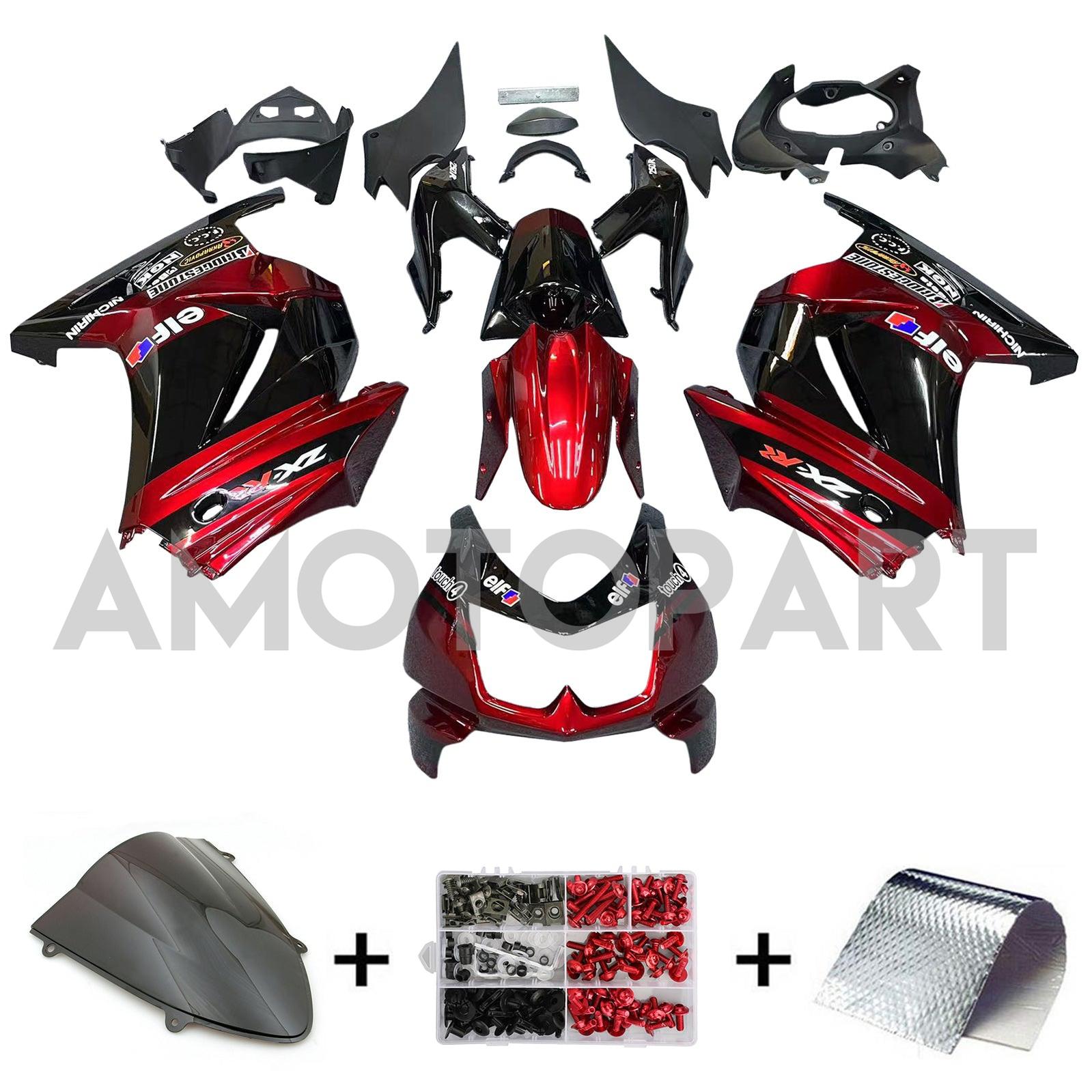 Amotopart Kawasaki EX250 Ninja250R 2008-2012 Black&Red Fairing Kit