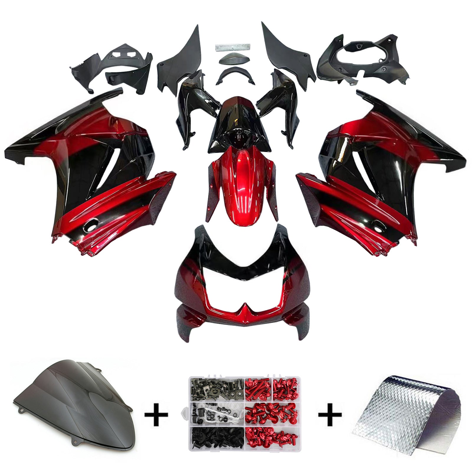 Amotopart Kawasaki EX250 Ninja250R 2008-2012 Black&Red Fairing Kit