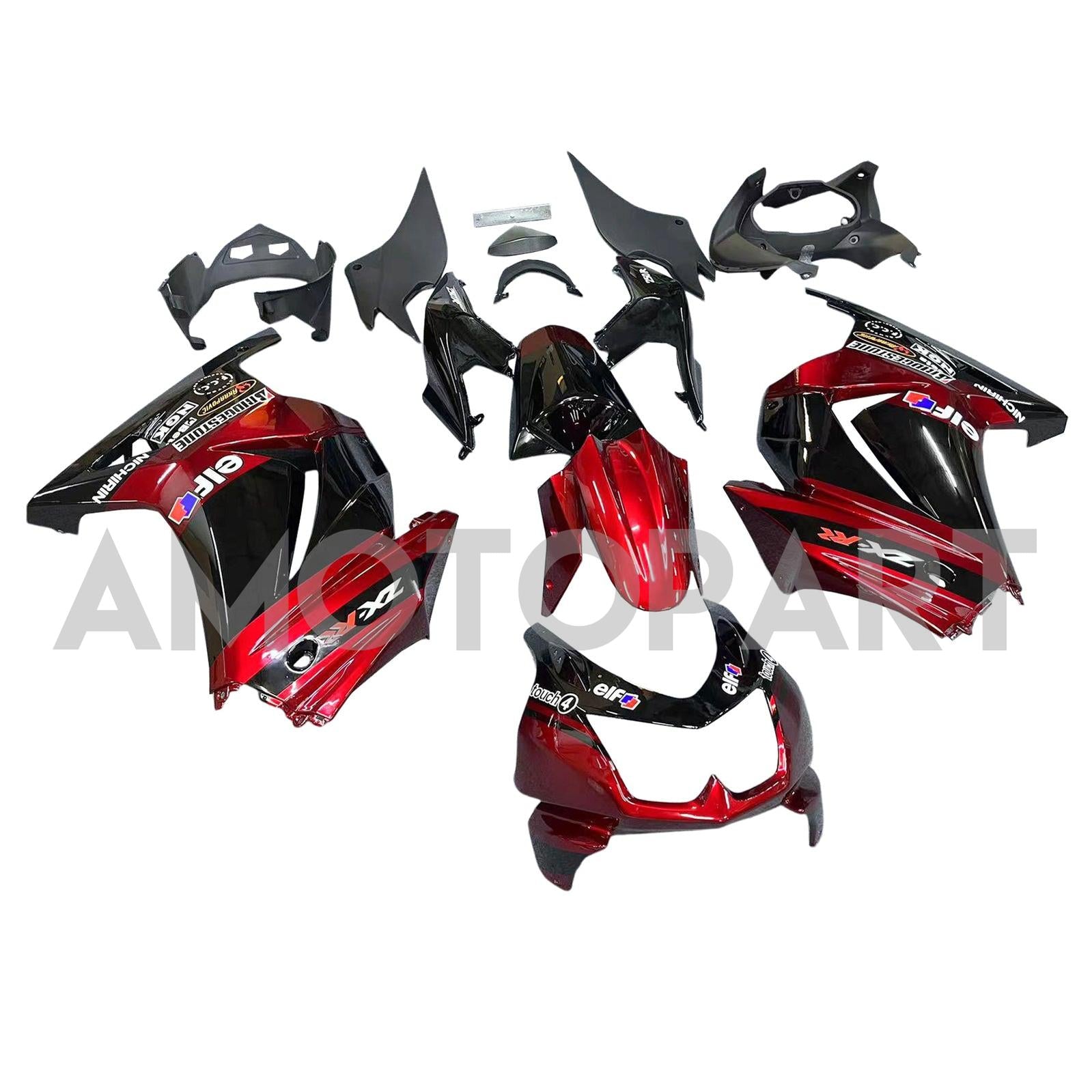 Amotopart Kawasaki EX250 Ninja250R 2008-2012 Black&Red Fairing Kit