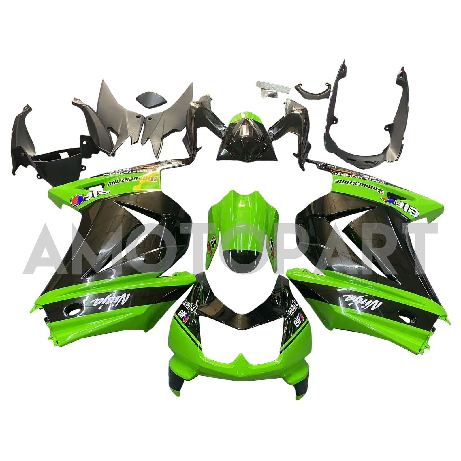 Amotopart Kawasaki EX250 Ninja250R 2008-2012 Green & Black Style2 Fairing Kit