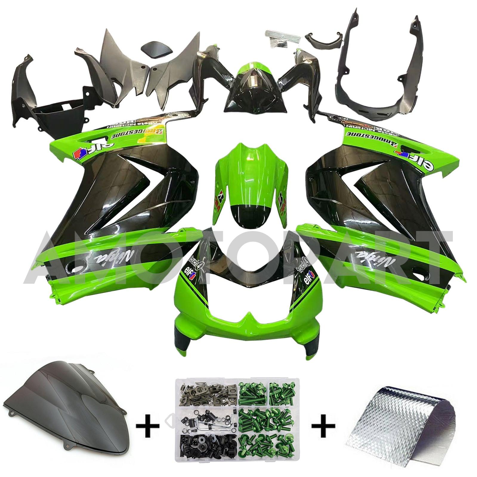 Amotopart Kawasaki EX250 Ninja250R 2008-2012 Grün&Schwarzes Style2-Verkleidungskit