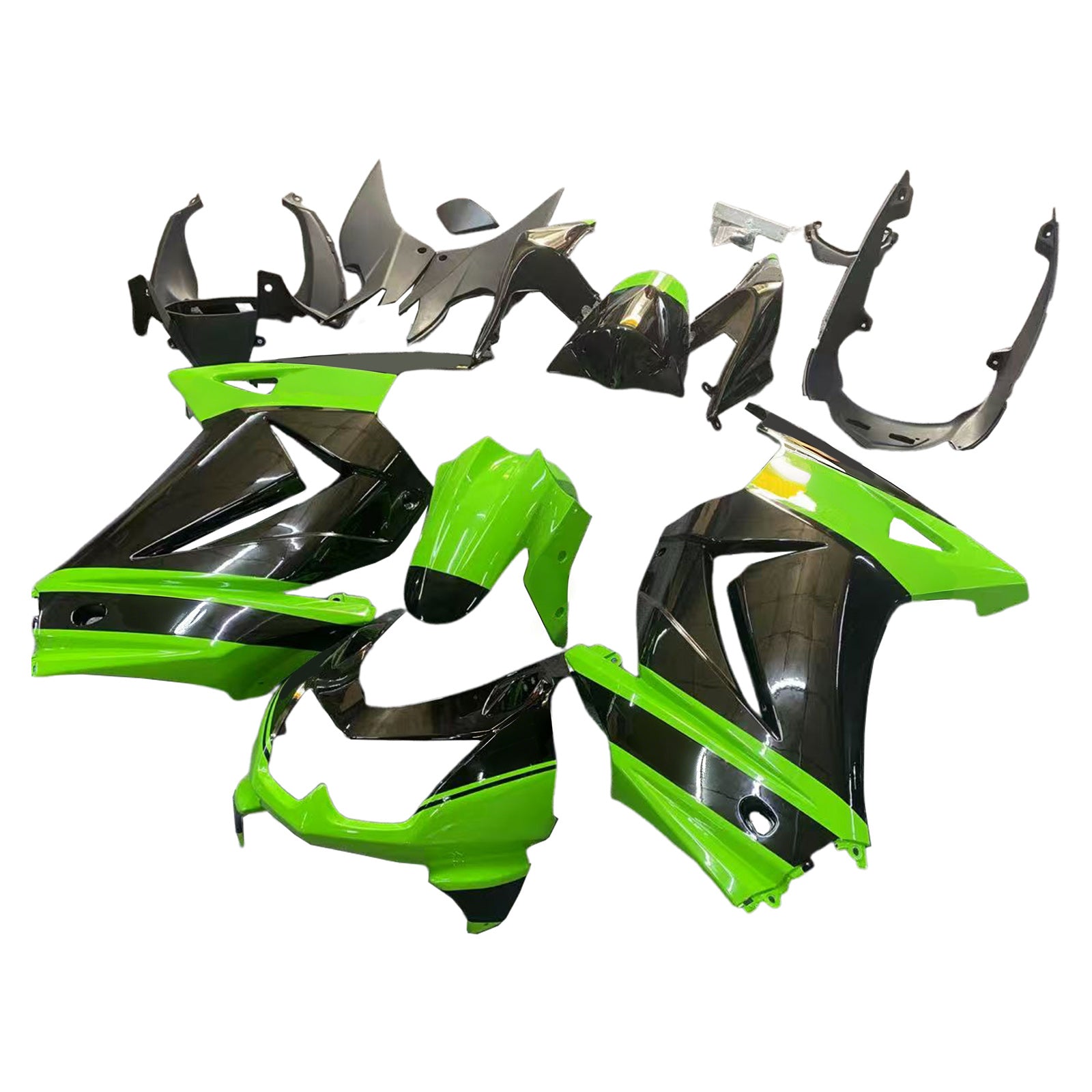 Amotopart Kawasaki EX250 Ninja250R 2008-2012 Grün&Schwarzes Style2 Verkleidungsset