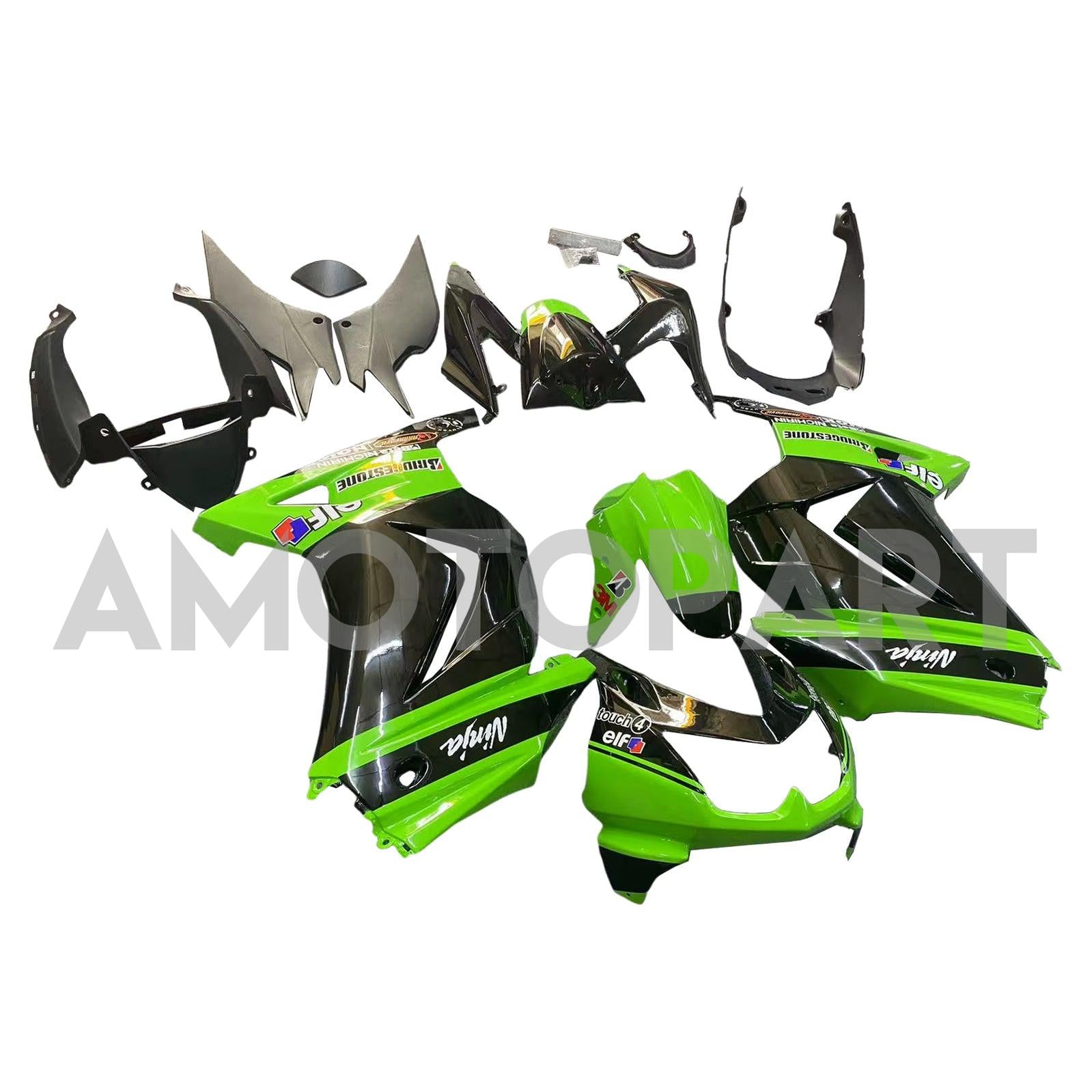 Amotopart Kawasaki EX250 Ninja250R 2008-2012 Green & Black Style2 Fairing Kit