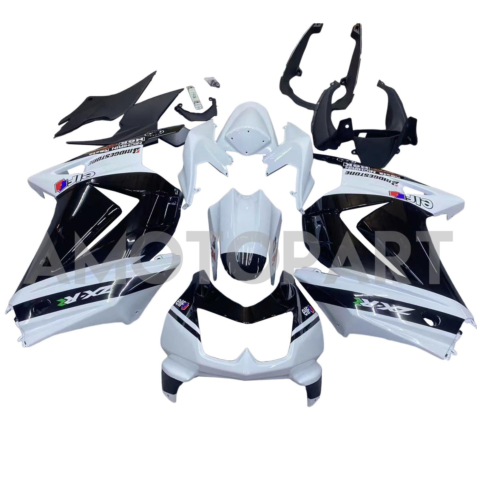 Amotopart Kawasaki EX250 Ninja250R 2008-2012 Weiß&Schwarzes Style1-Verkleidungskit