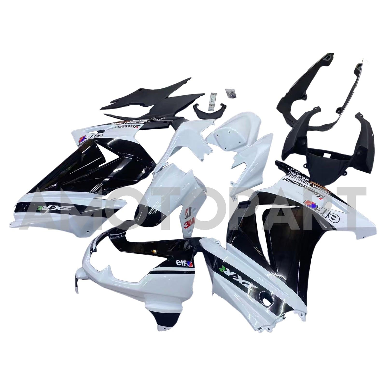 Amotopart Kawasaki EX250 Ninja250R 2008-2012 Weiß&Schwarzes Style1-Verkleidungskit