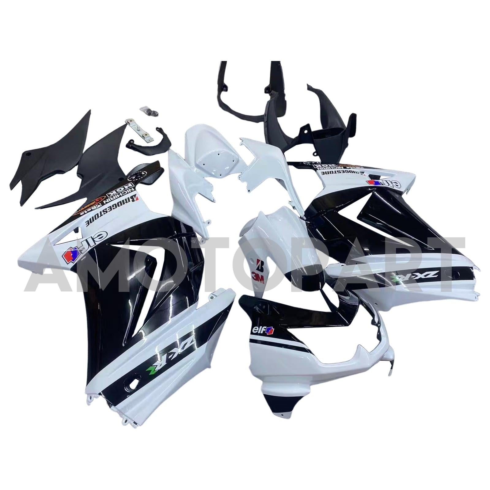 Amotopart Kawasaki EX250 Ninja250R 2008-2012 Weiß&Schwarzes Style1-Verkleidungskit