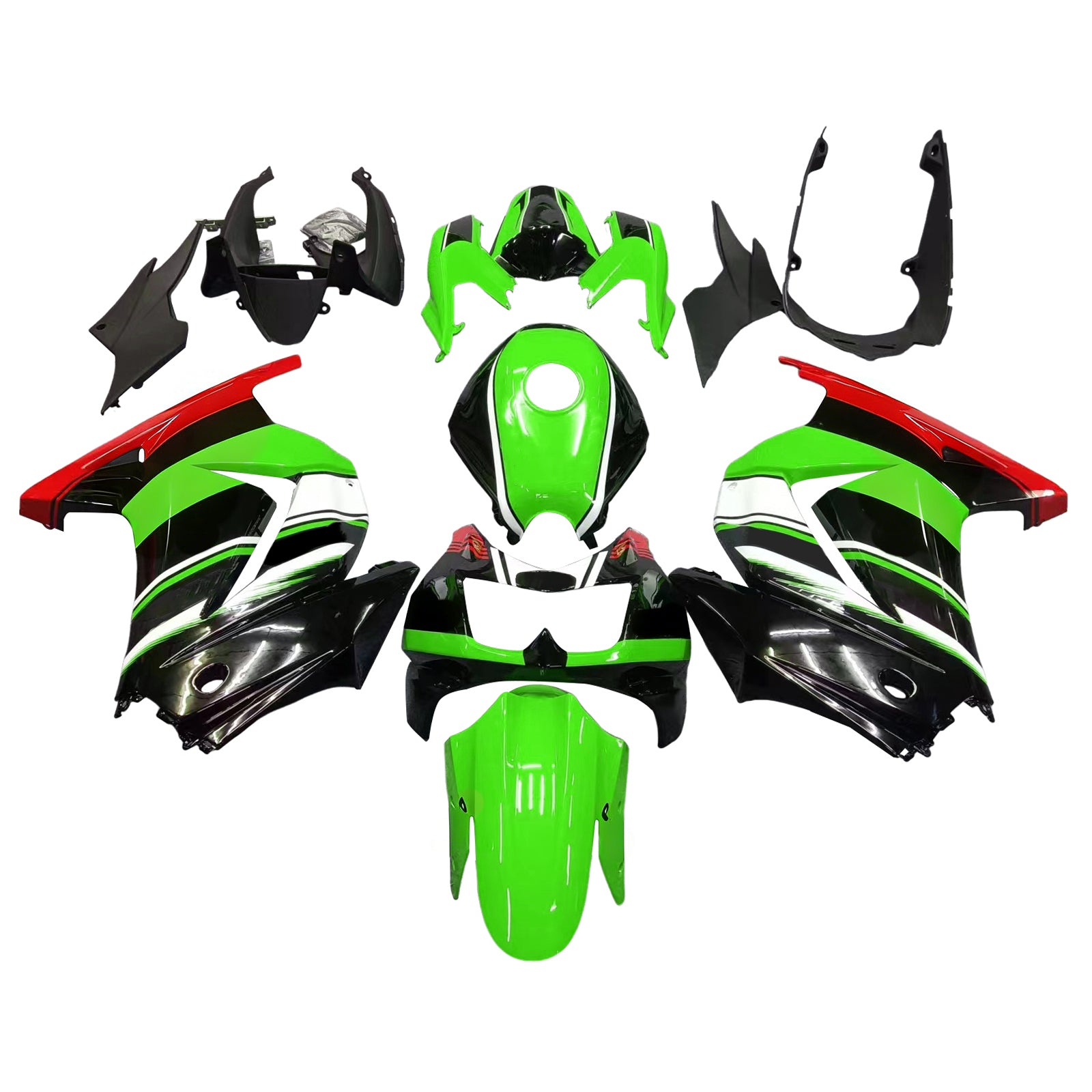 Amotopart Kawasaki Ex250 Ninja250r 2008-2012 Green & Black Style1 Fairing Kit