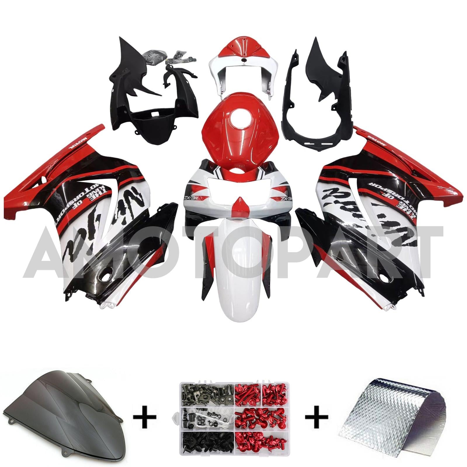Amotopart Kawasaki EX250 Ninja250R 2008-2012 Red&Black Fairing Kit