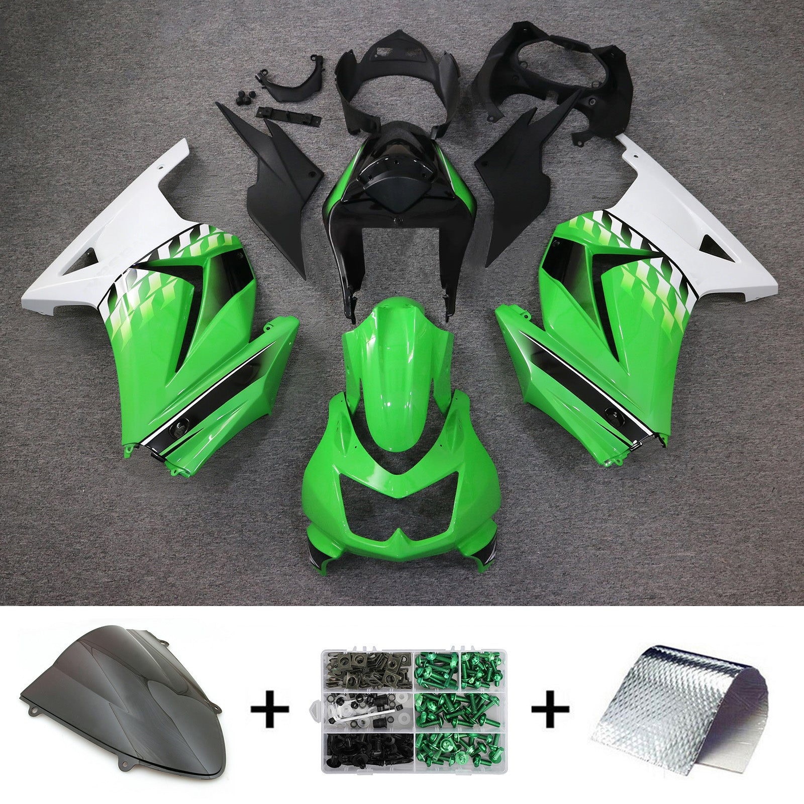 Amotopart 2008-2012 Kawasaki EX250 Ninja250R Matte Green&Black Style1 Fairing Kit