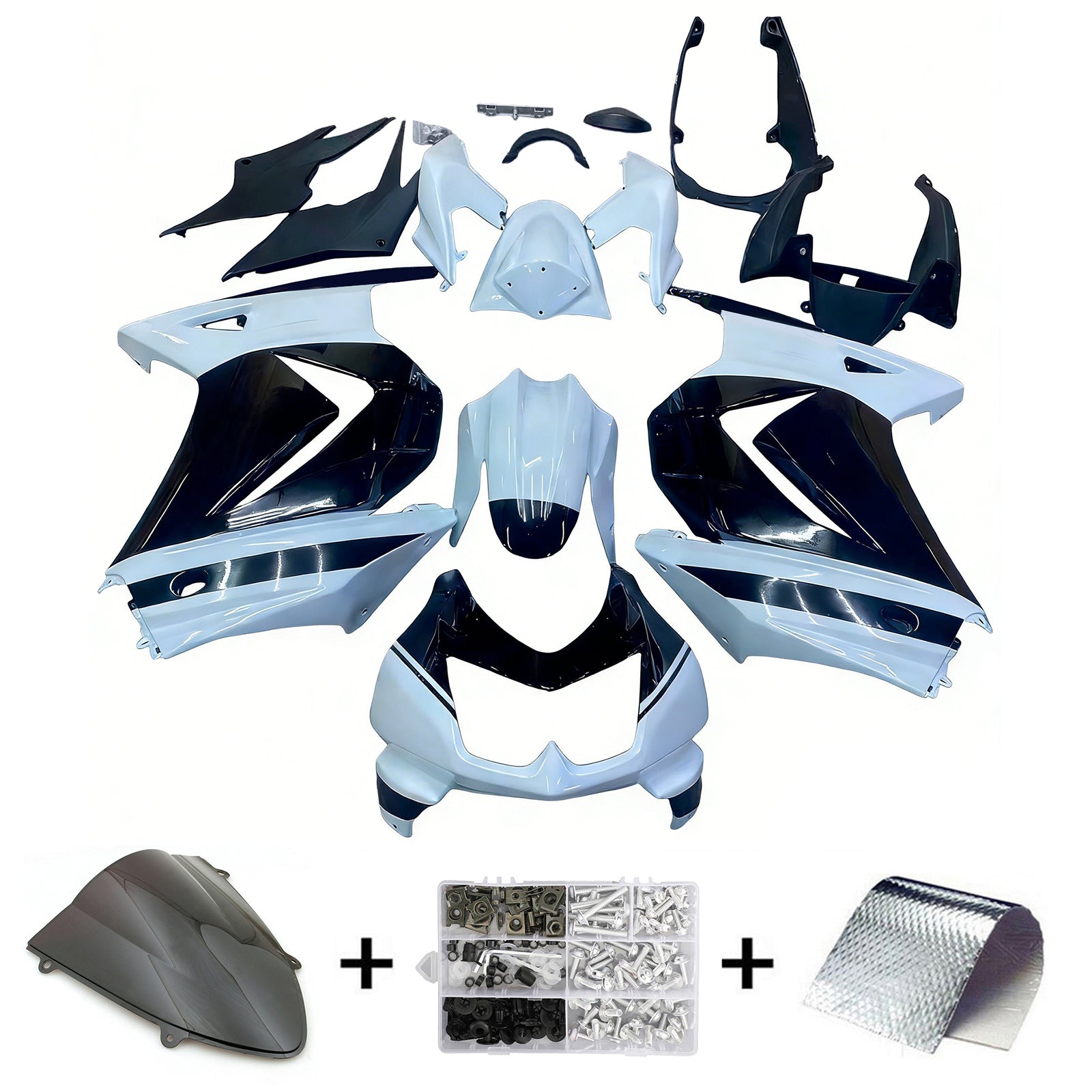 Amotopart 2008-2012 Kawasaki EX250 Ninja250R Black&White Fairing Kit