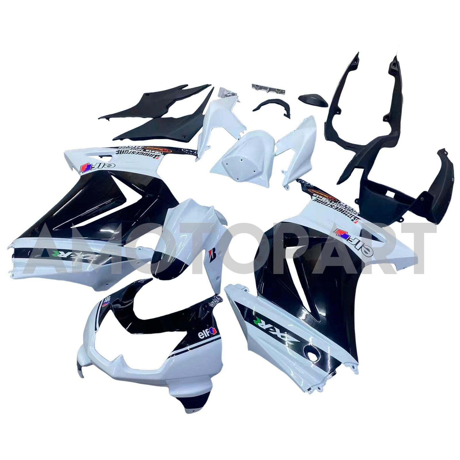 Amotopart 2008-2012 Kit carena Kawasaki EX250 Ninja250R bianco e nero