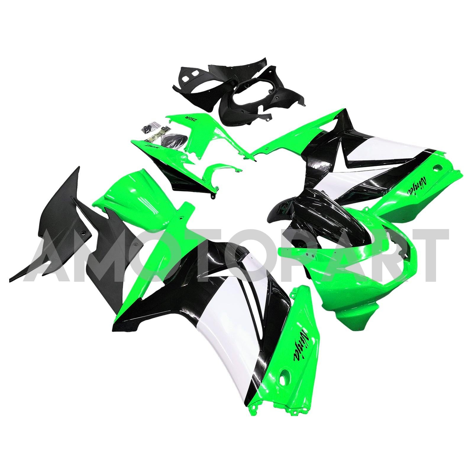 Amotopart 2008-2012 Kawasaki EX250 Ninja250R Green & Black Style3 Fairing Kit