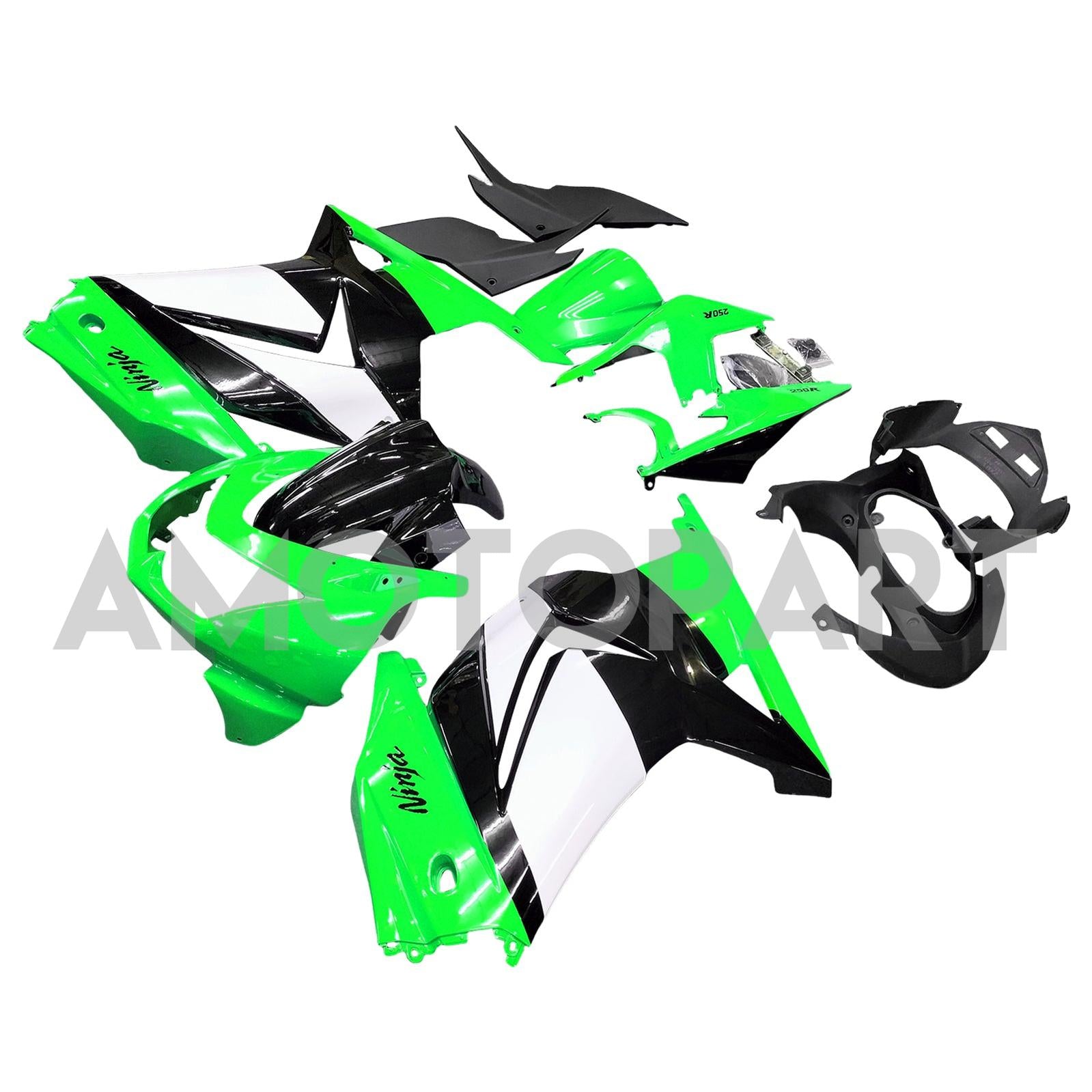 Amotopart 2008-2012 Kawasaki EX250 Ninja250R Green & Black Style3 Fairing Kit