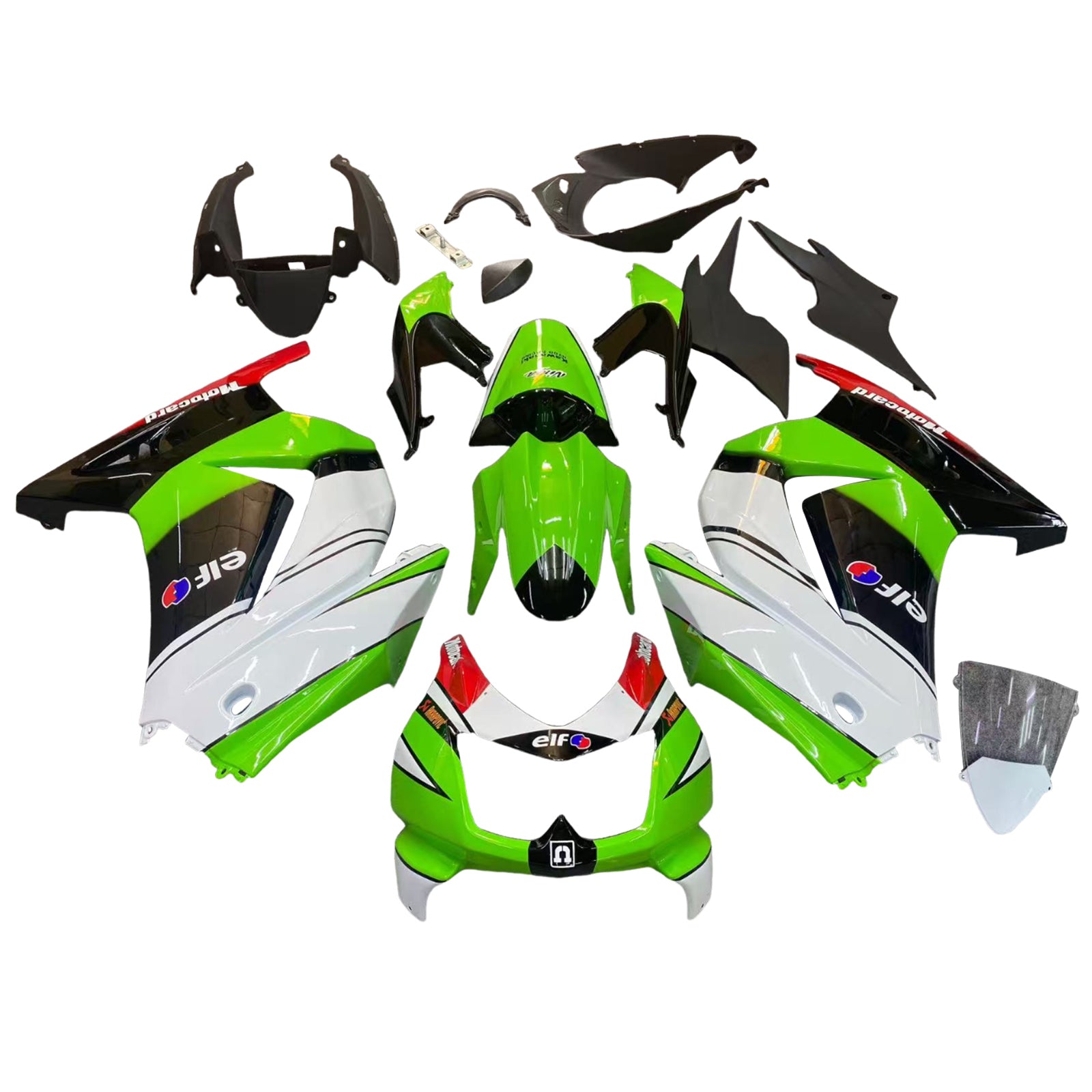 Amotopart 2008-2012 Kawasaki EX250 Ninja250R Black White Green Fairing Kit