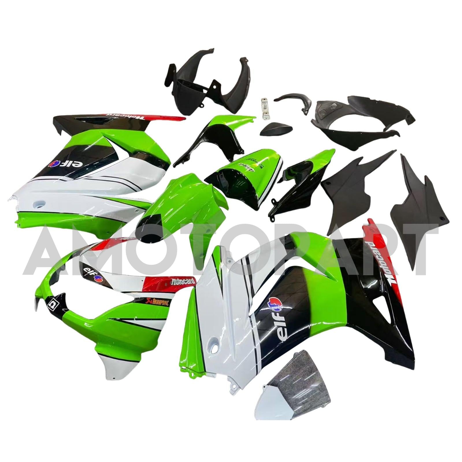 Amotopart 2008-2012 Kawasaki EX250 Ninja250R Black White Green Fairing Kit