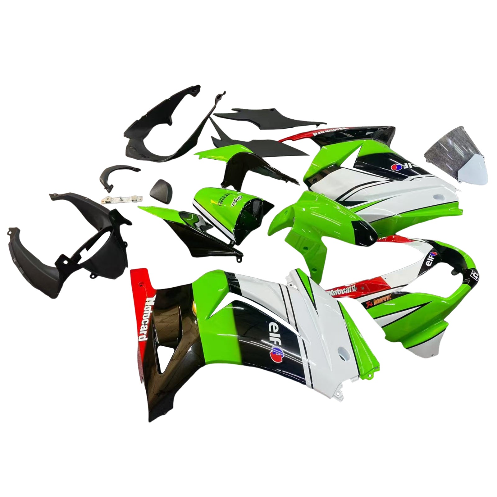 Amotopart 2008-2012 Kawasaki Ex250 Ninja250r Black White Green Fairring Kit