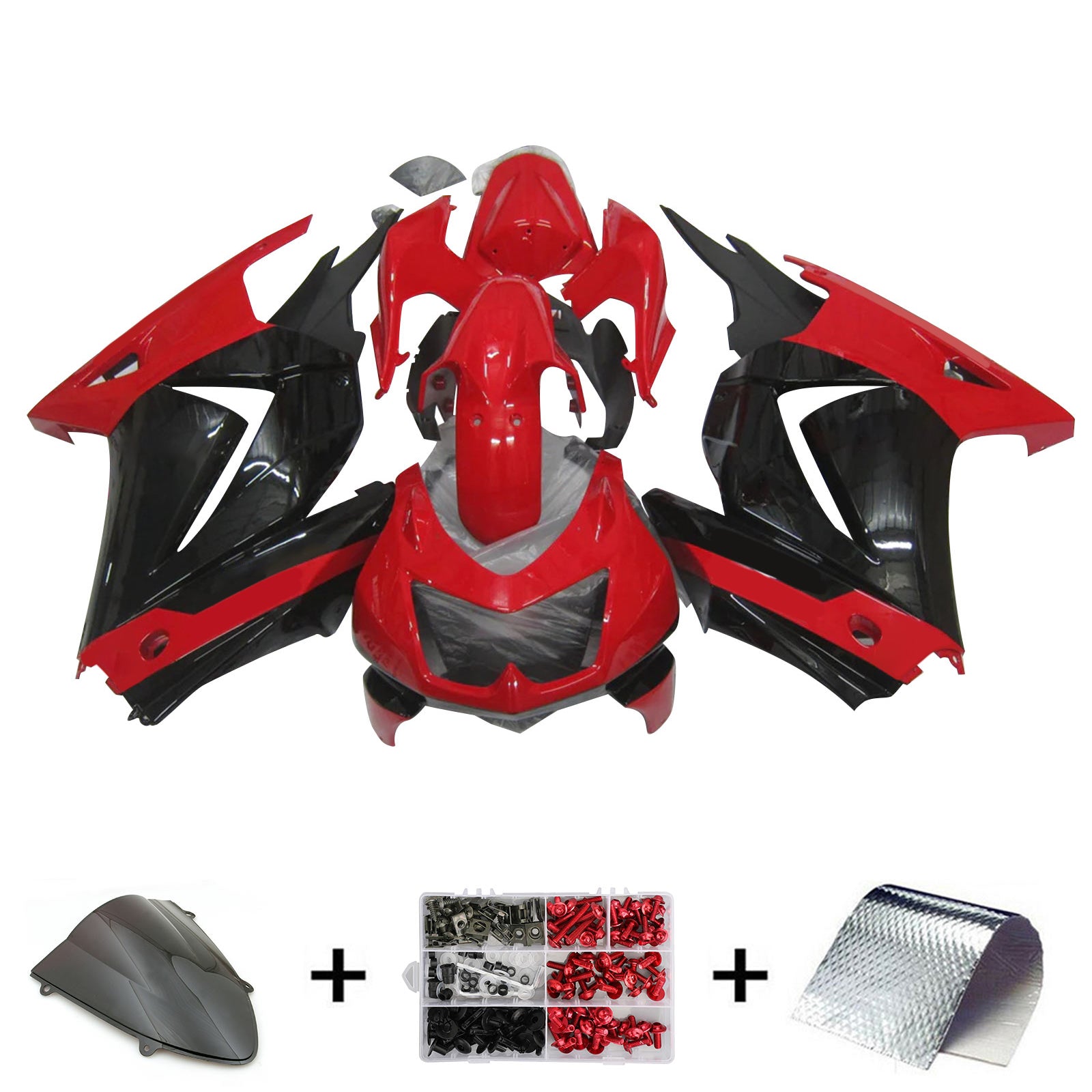 Amotopart 2008-2012 Kawasaki EX250 Ninja250R Black Red & White Fairing Kit