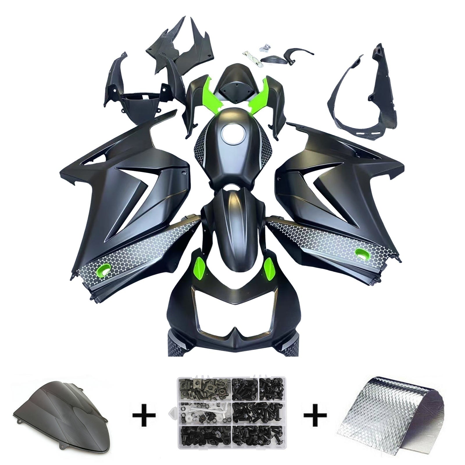Amotopart 2008-2012 Kit carena Kawasaki EX250 Ninja250R nero verde