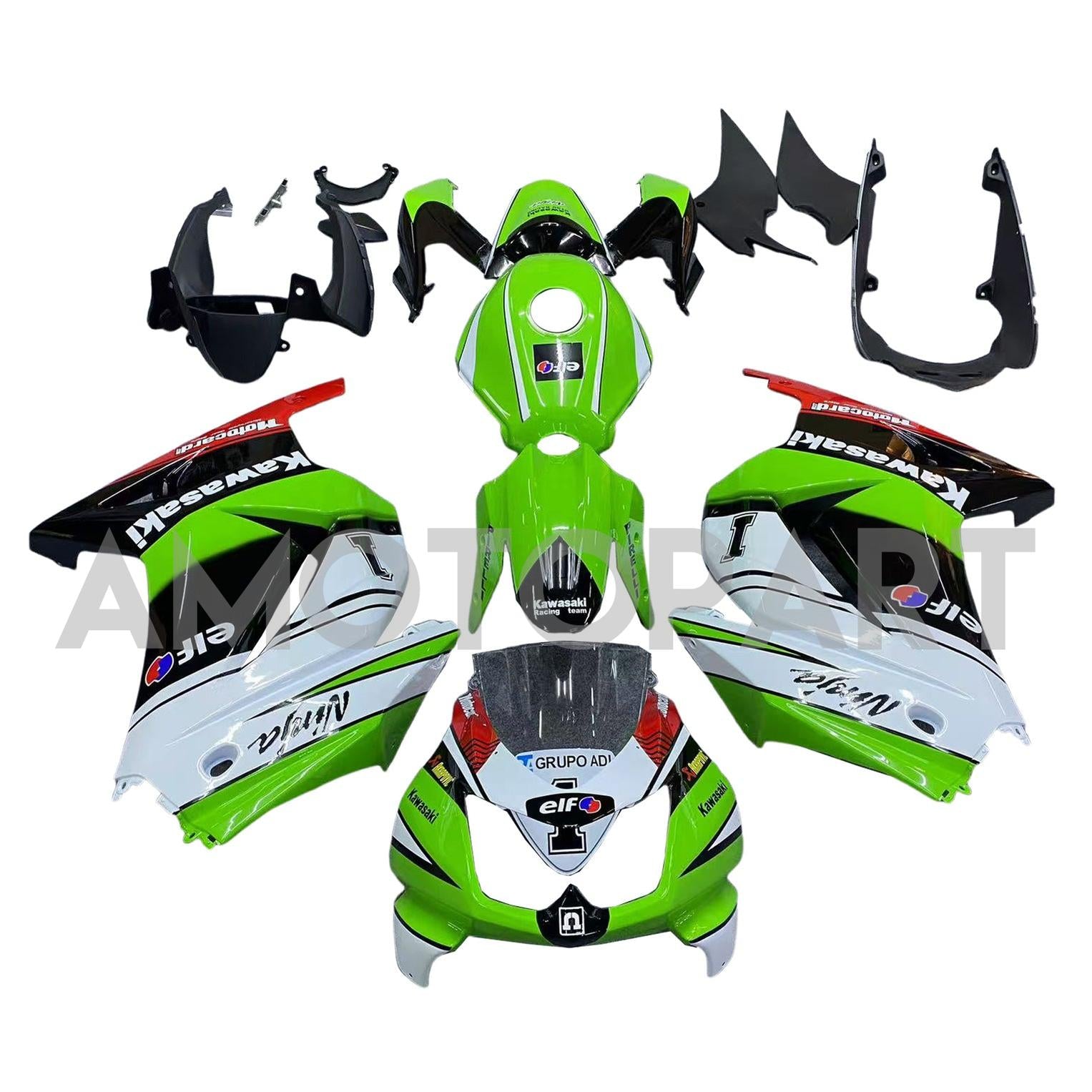 Amotopart 2008-2012 Kawasaki Ex250 Ninja250r Black White Green Fairring Kit