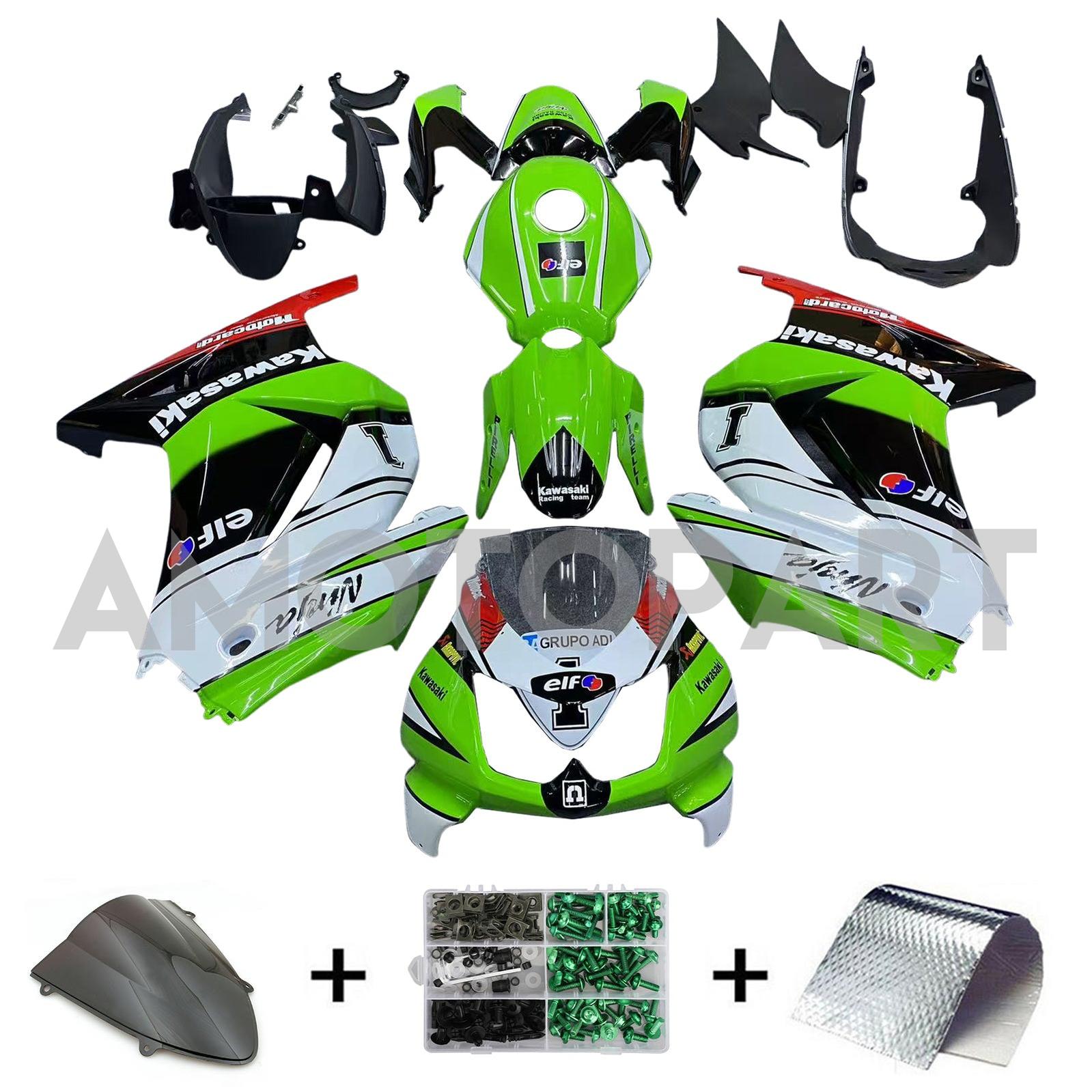 Amotopart 2008-2012 Kawasaki Ex250 Ninja250r Black White Green Fairring Kit