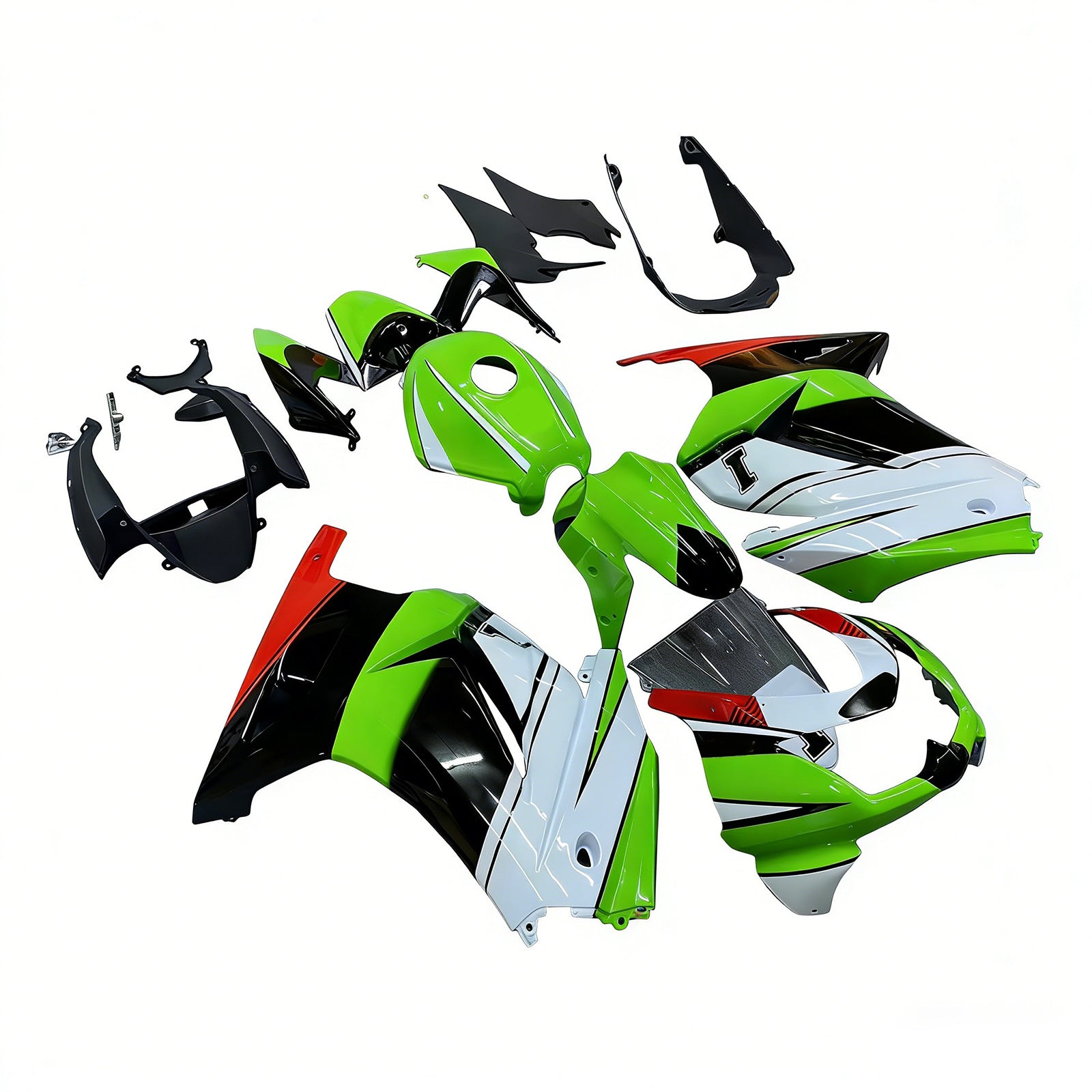 Amotopart 2008-2012 Kawasaki EX250 Ninja250R Black White Green Fairing Kit