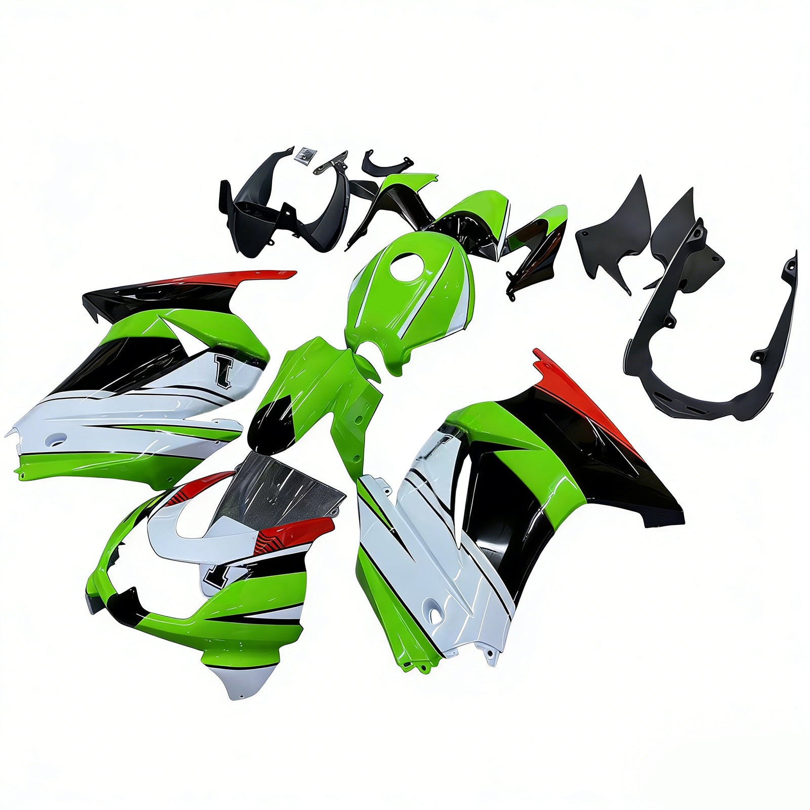 Amotopart 2008-2012 Kawasaki EX250 Ninja250R Black White Green Fairing Kit