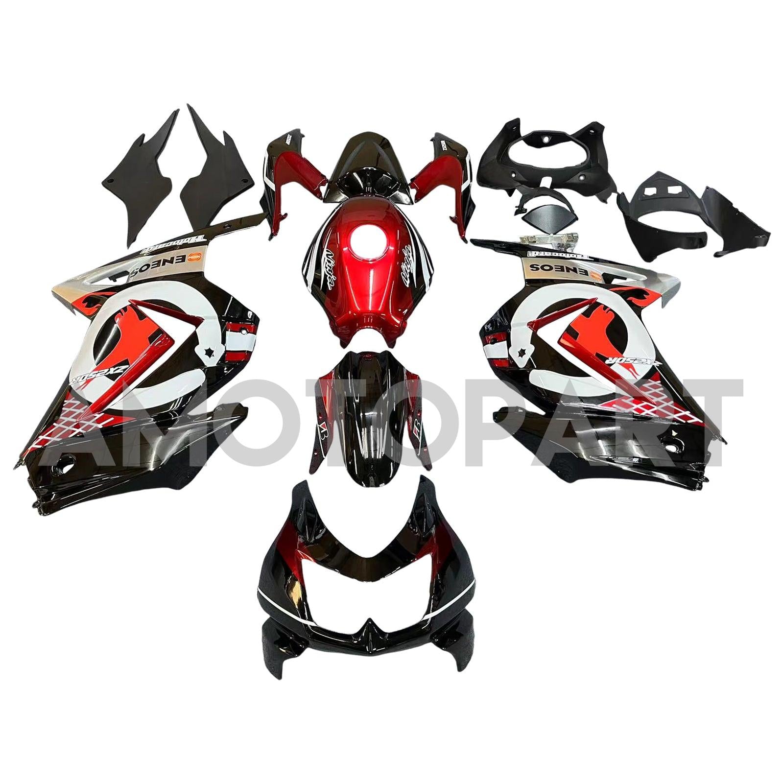 Amotopart 2008-2012 Kawasaki EX250 Ninja250R Black & Red Fairing Kit