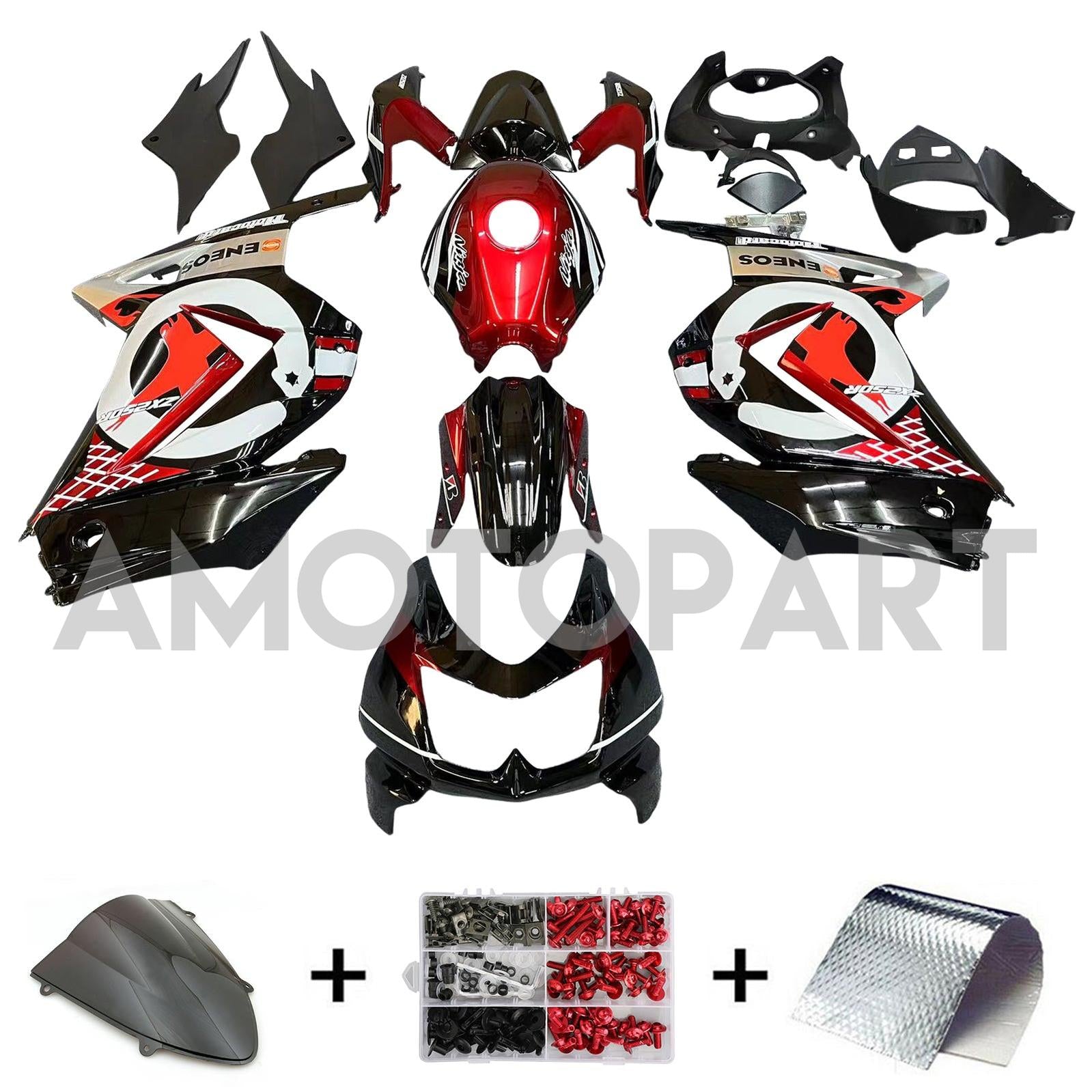 Amotopart 2008-2012 Kawasaki EX250 Ninja250r Black & Red Fairing Kit