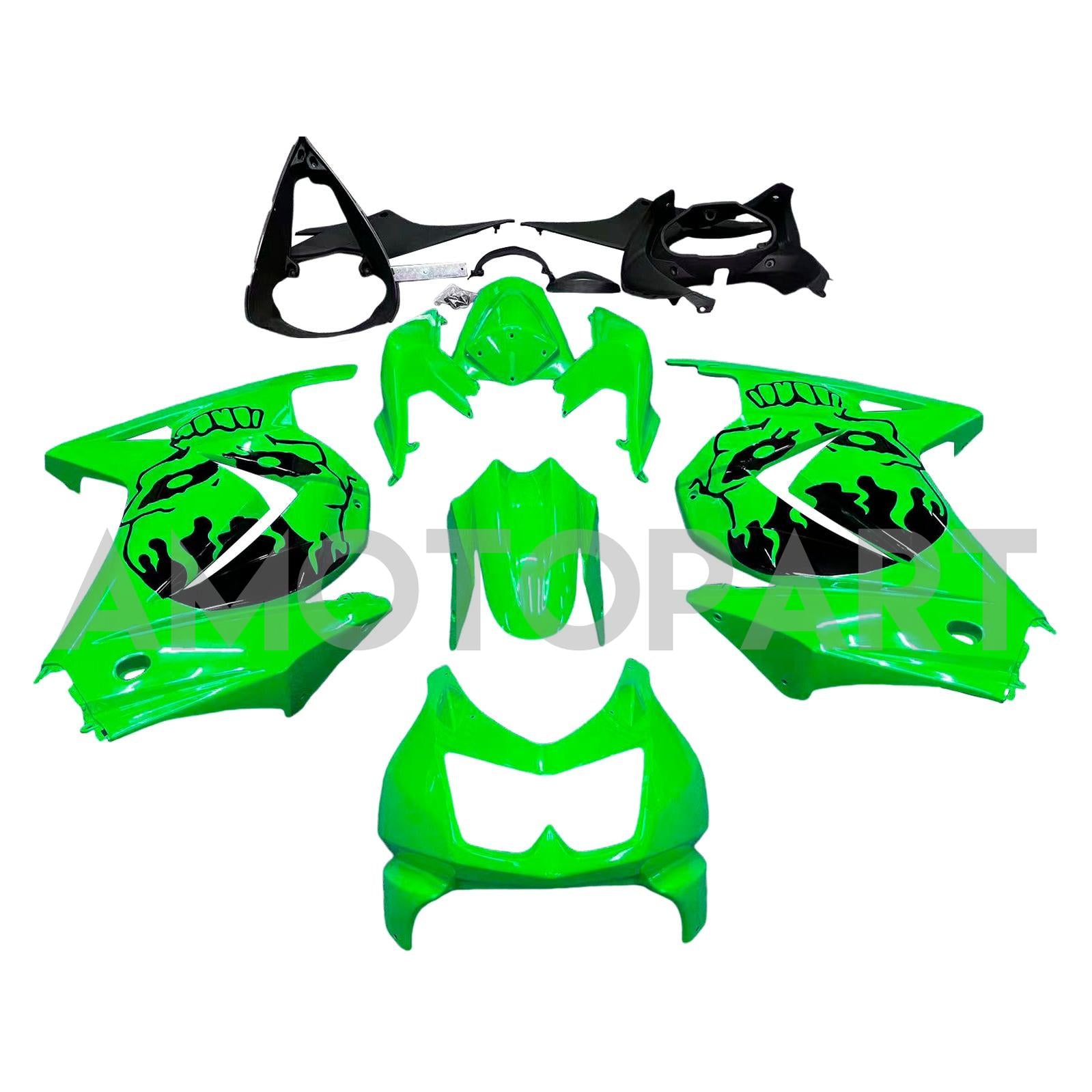 Amotopart 2008-2012 Kawasaki EX250 Ninja250R Vert & Kit de carénage noir