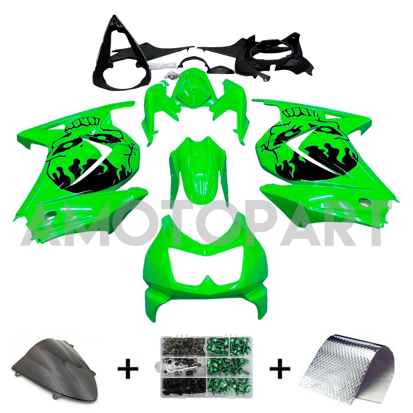Amotopart 2008-2012 Kawasaki EX250 Ninja250R Vert & Kit de carénage noir