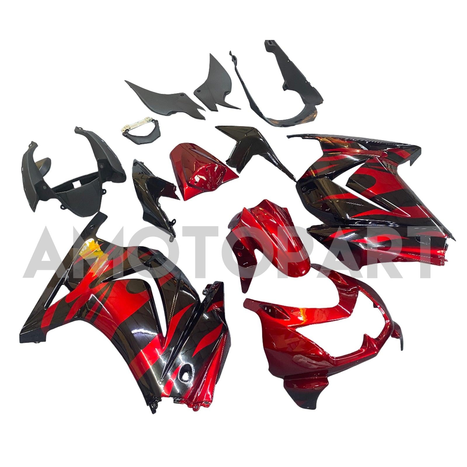 Amotopart 2008-2012 Kawasaki EX250 Ninja250R Black & Red Fairing Kit