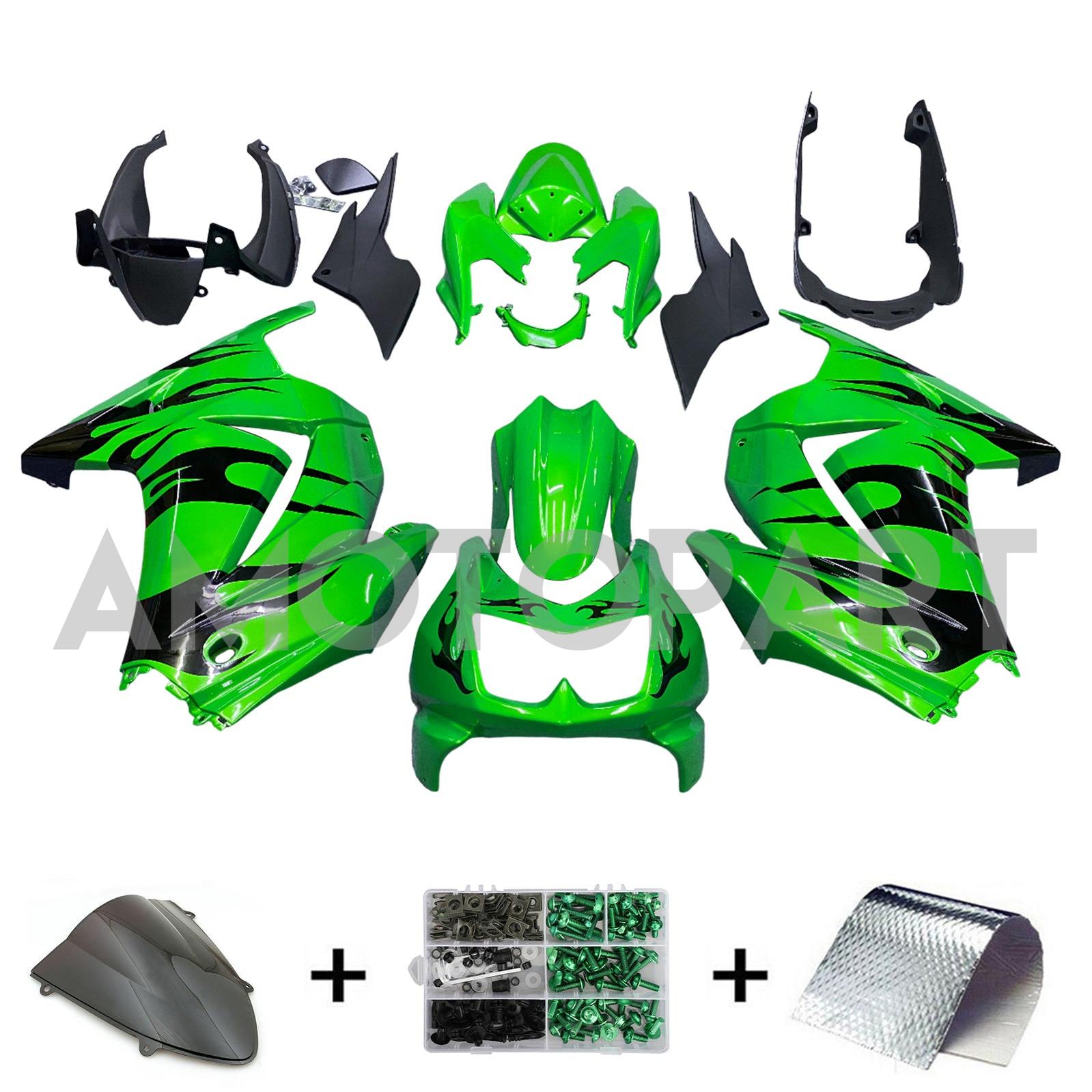 Amotopart 2008-2012 Kawasaki EX250 Ninja250R Black & Green Fairing Kit