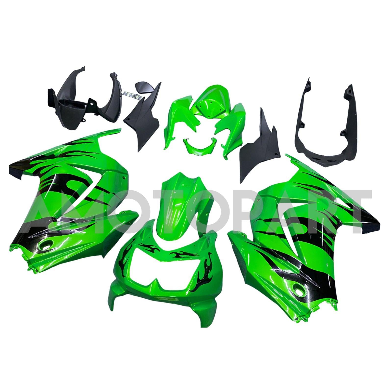 Amotopart 2008-2012 Kawasaki EX250 Ninja250R Black & Green Fairing Kit