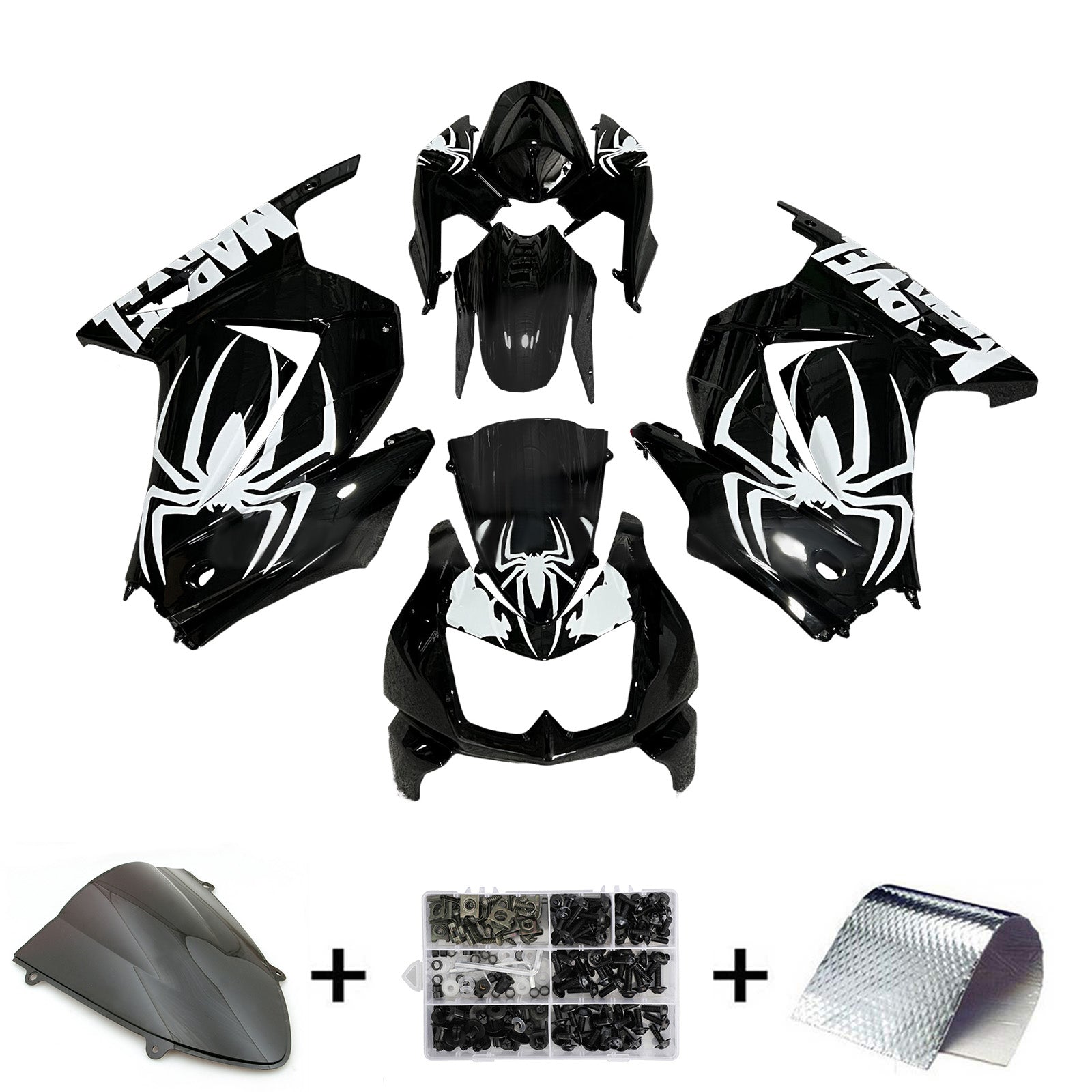 Amotopart 2008-2012 Kawasaki EX250/Ninja 250R White Black Fairing Kit