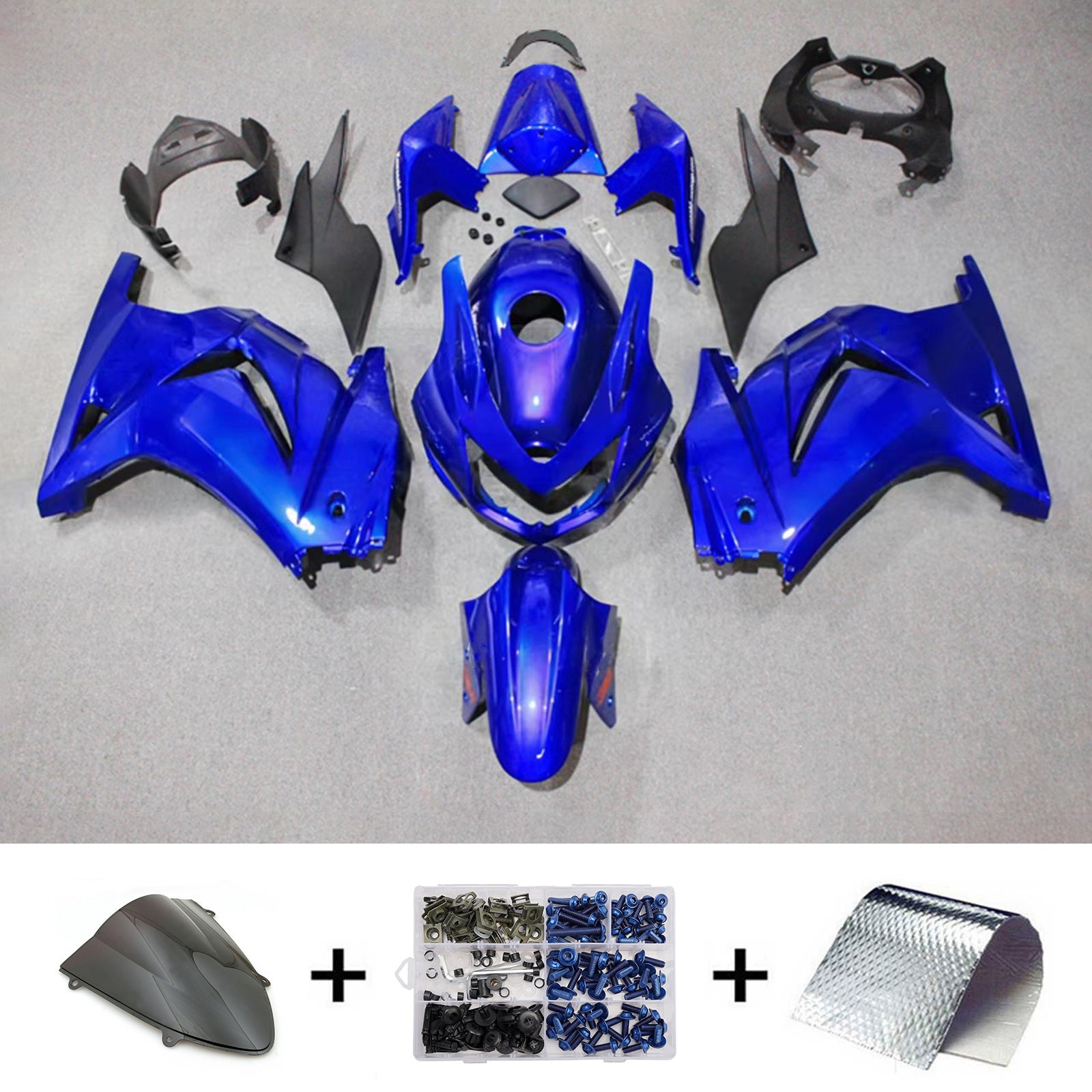 Amotopart 2008-2012 Kawasaki EX250/Ninja250R Kit de carenado azul