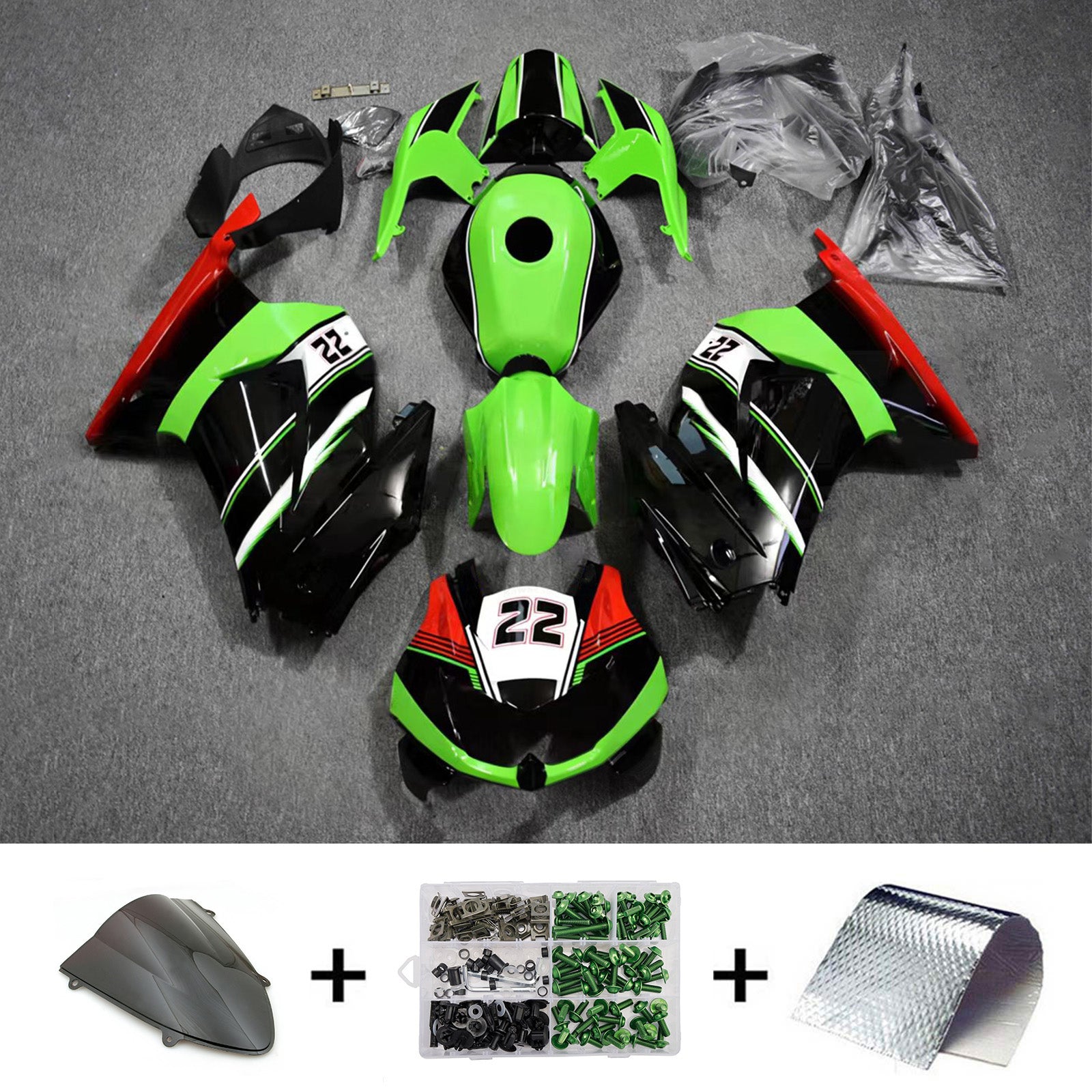 Amotopart 2008-2012 Kawasaki EX250/Ninja250R Kit de carenado verde negro blanco rojo