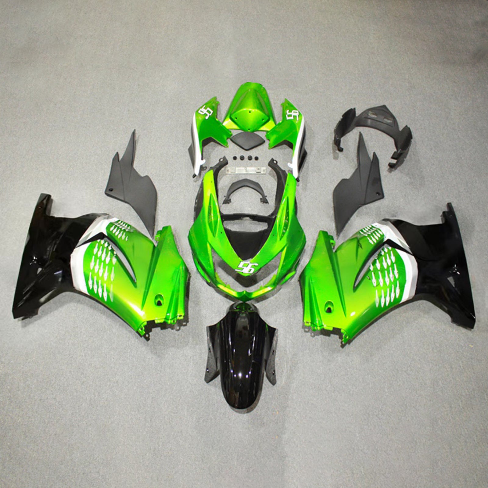 Amotopart 2008-2012 Kawasaki EX250/Ninja250R Kit de carenado verde negro blanco