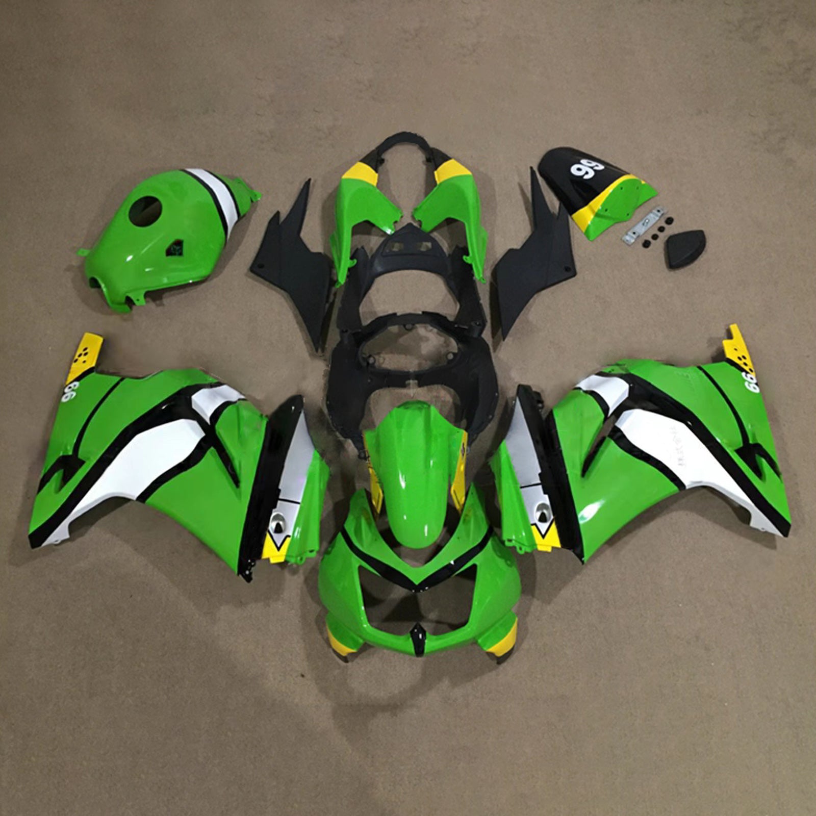 Amotopart 2008-2012 Kawasaki EX250/Ninja250R Kit de carenado verde negro blanco amarillo