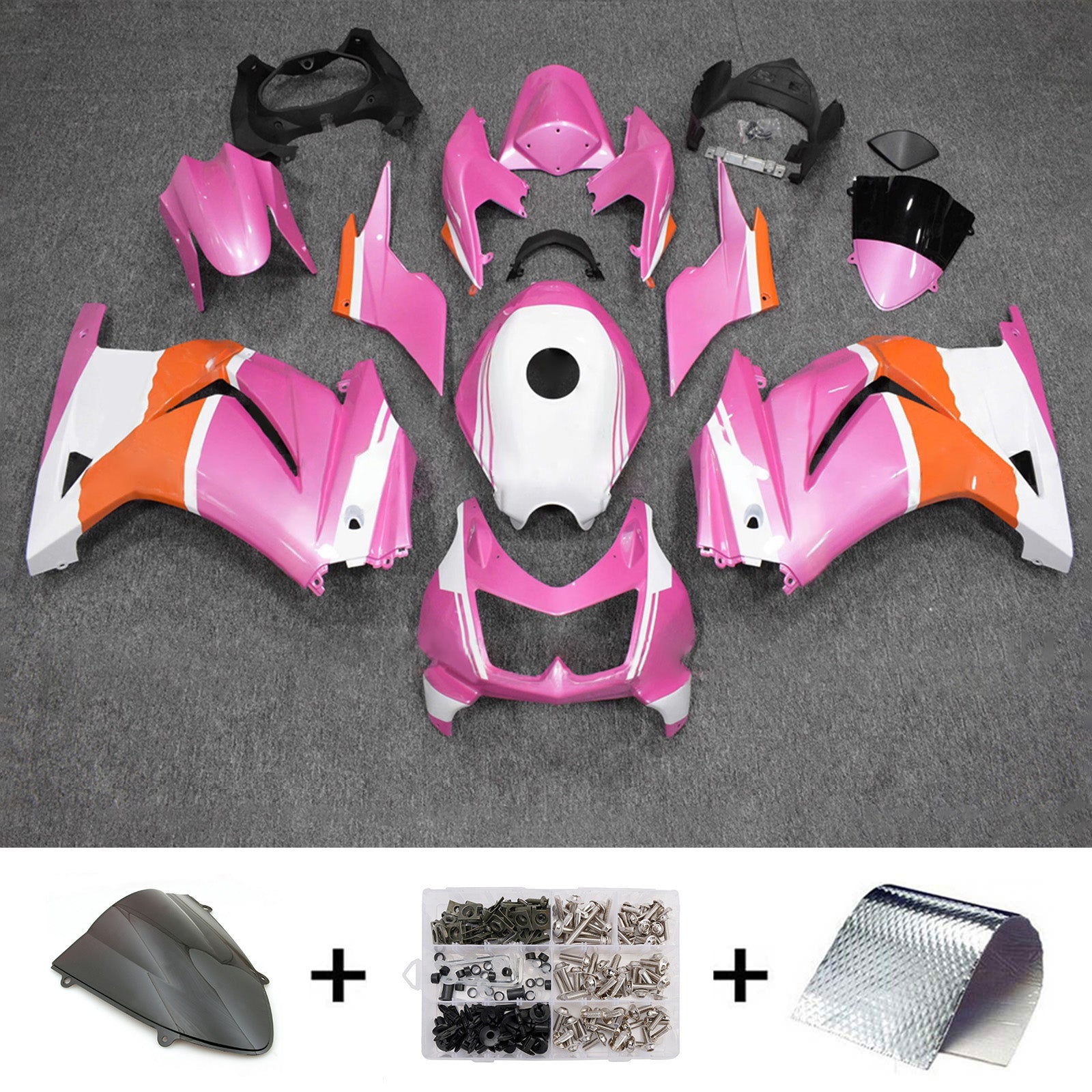 Amotopart 2008-2012 Kawasaki EX250/Ninja250R Kit de carenado rosa naranja blanco