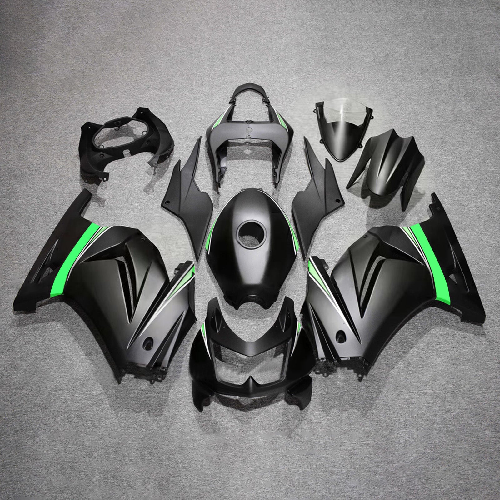 Amotopart 2008-2012 Kawasaki EX250/Ninja250R Kit de carenado negro verde