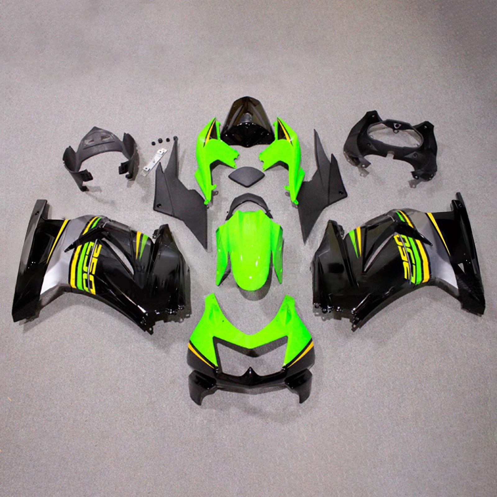 Amotopart 2008-2012 Kawasaki EX250/Ninja250R Kit de carenado verde negro amarillo