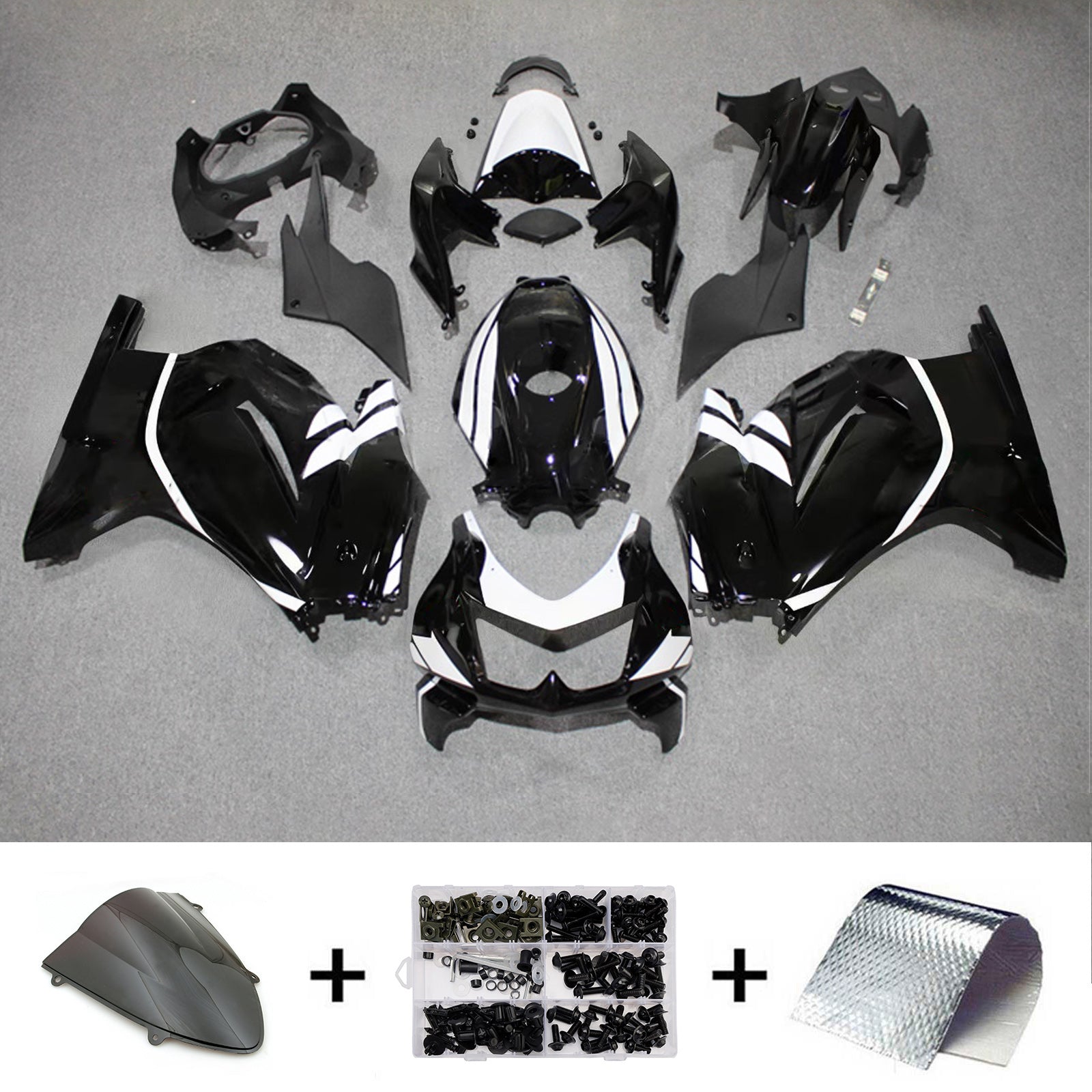 Amotopart 2008-2012 Kawasaki EX250/Ninja250R Kit de carenado blanco negro