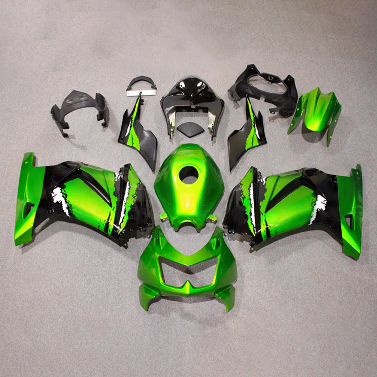 Amotopart 2008-2012 Kawasaki EX250/Ninja250R Kit de carenado verde negro